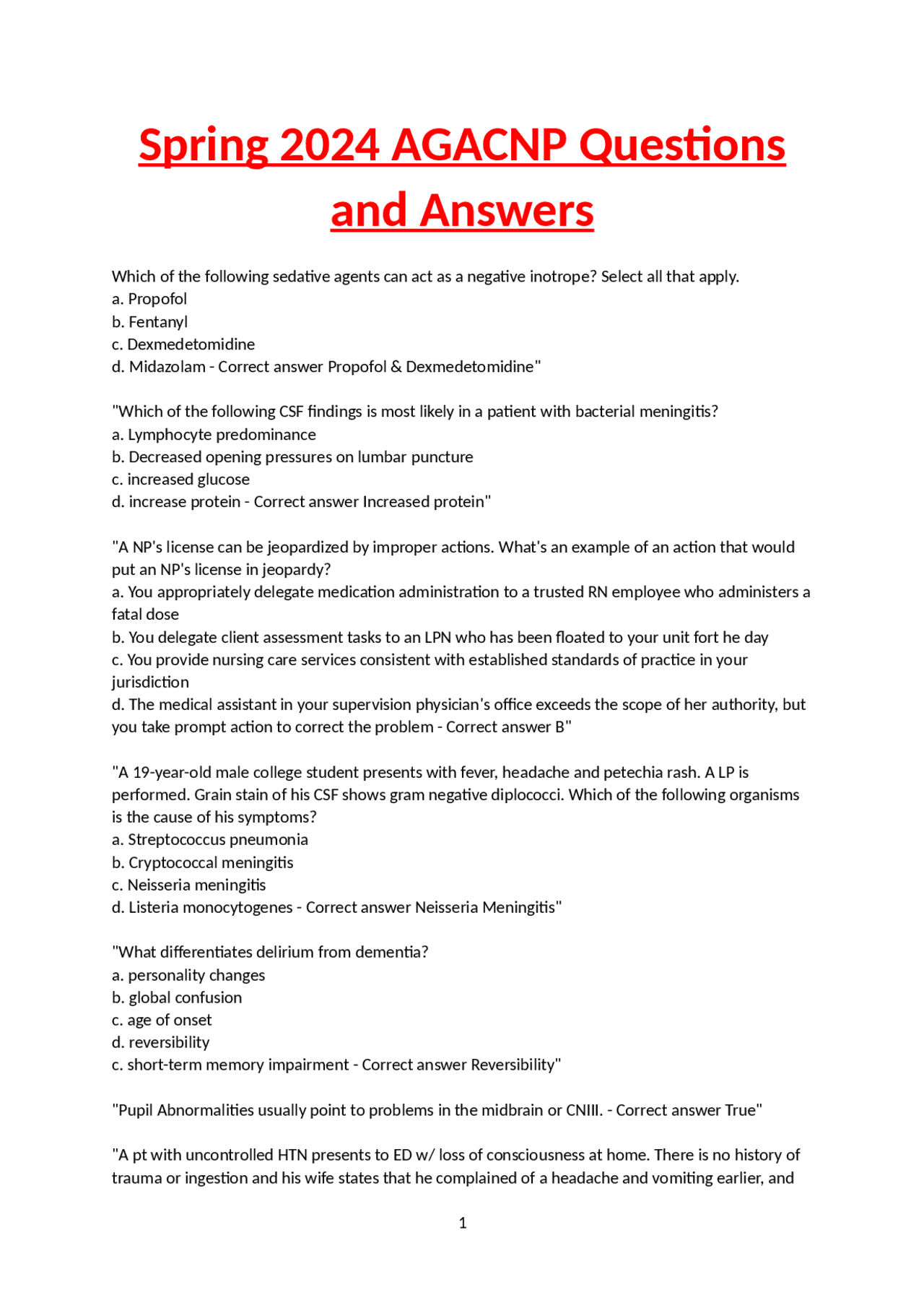 Medical Case Scenarios and Concepts | Exams Nursing | Docsity