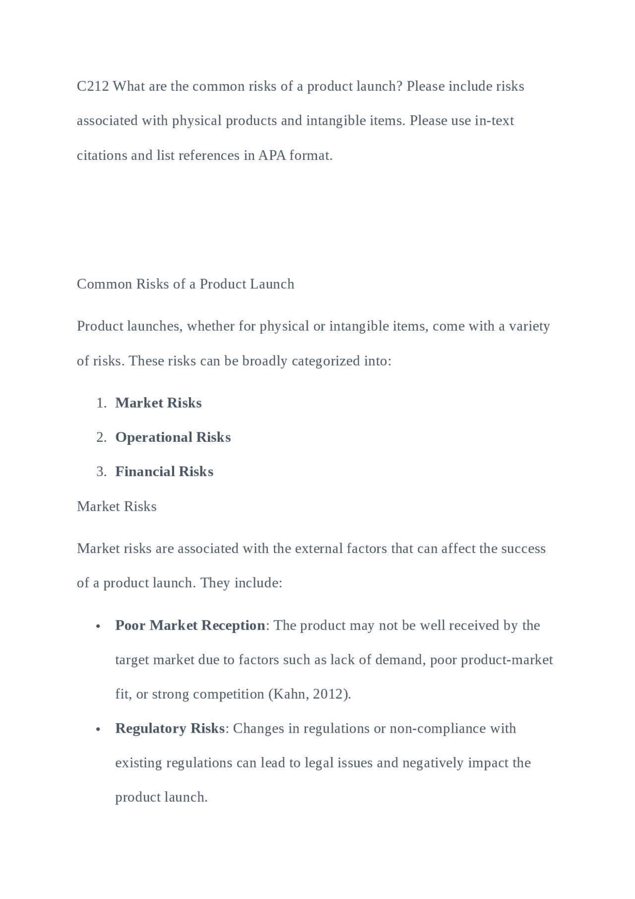 C212 What are the common risks of a product launch? Please include ...