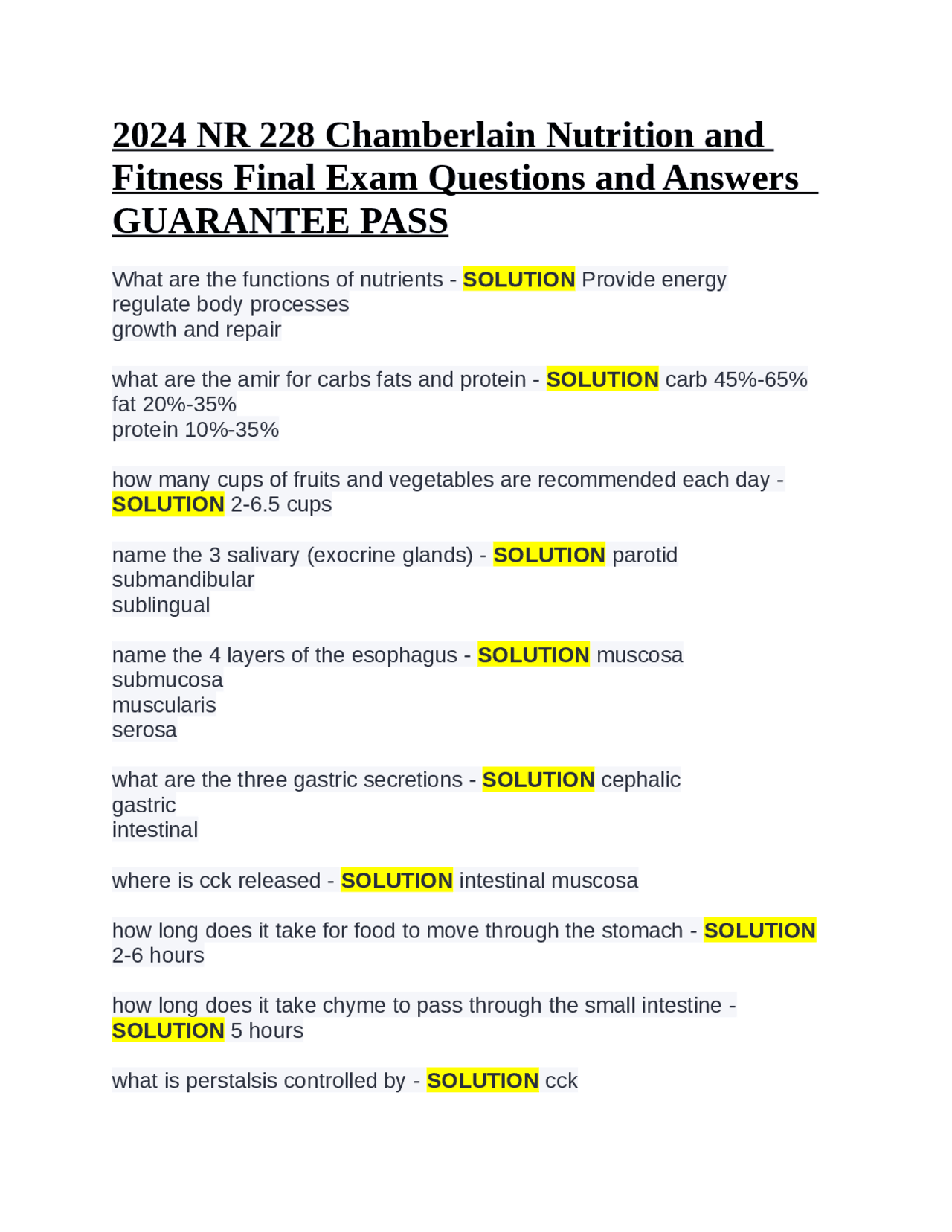 2024 NR 228 Chamberlain Nutrition and Fitness Final Exam Questions and ...