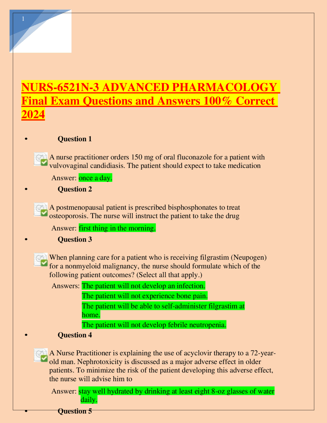 NURS-6521N-3 ADVANCED PHARMACOLOGY Final Exam Questions and Answers 100 ...
