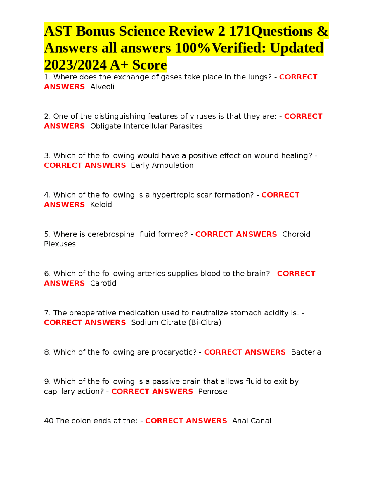 Bonus Question Science AST Bonus Science Review 2: 171 Questions & Answers (2023/2024) | Exams ...