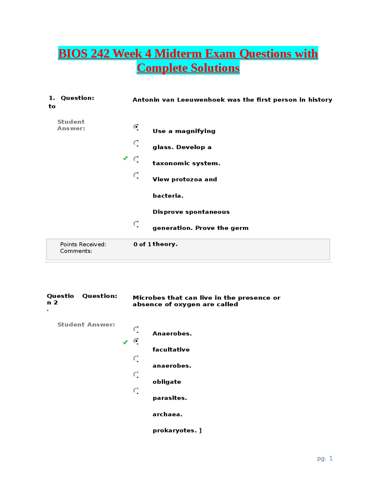 Midterm Exam Questions and Answers for BIOS 242: Microbiology | Exams ...