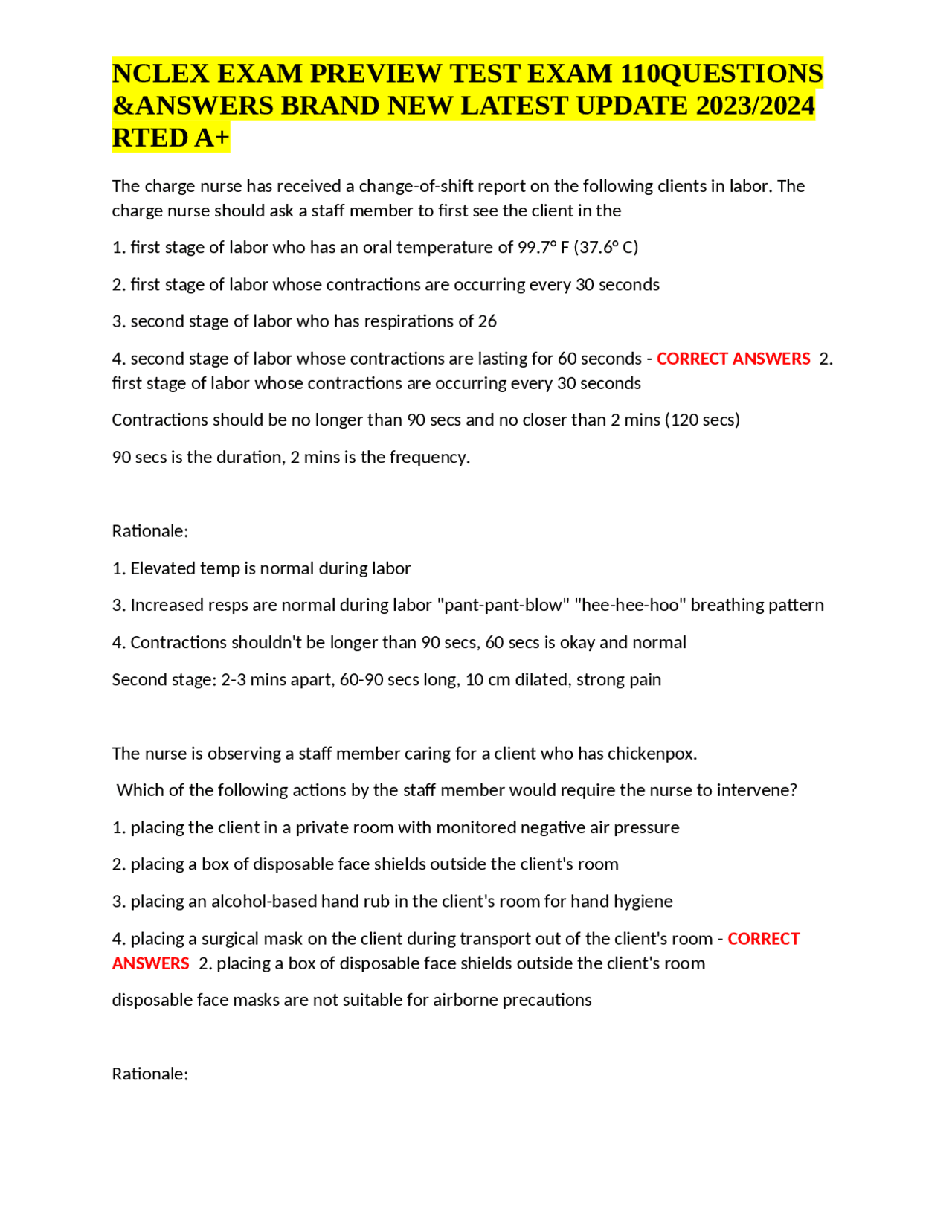 Preview Test NCLEX EXAM PREVIEW TEST EXAM 110QUESTIONS &ANSWERS BRAND NEW LATEST ...