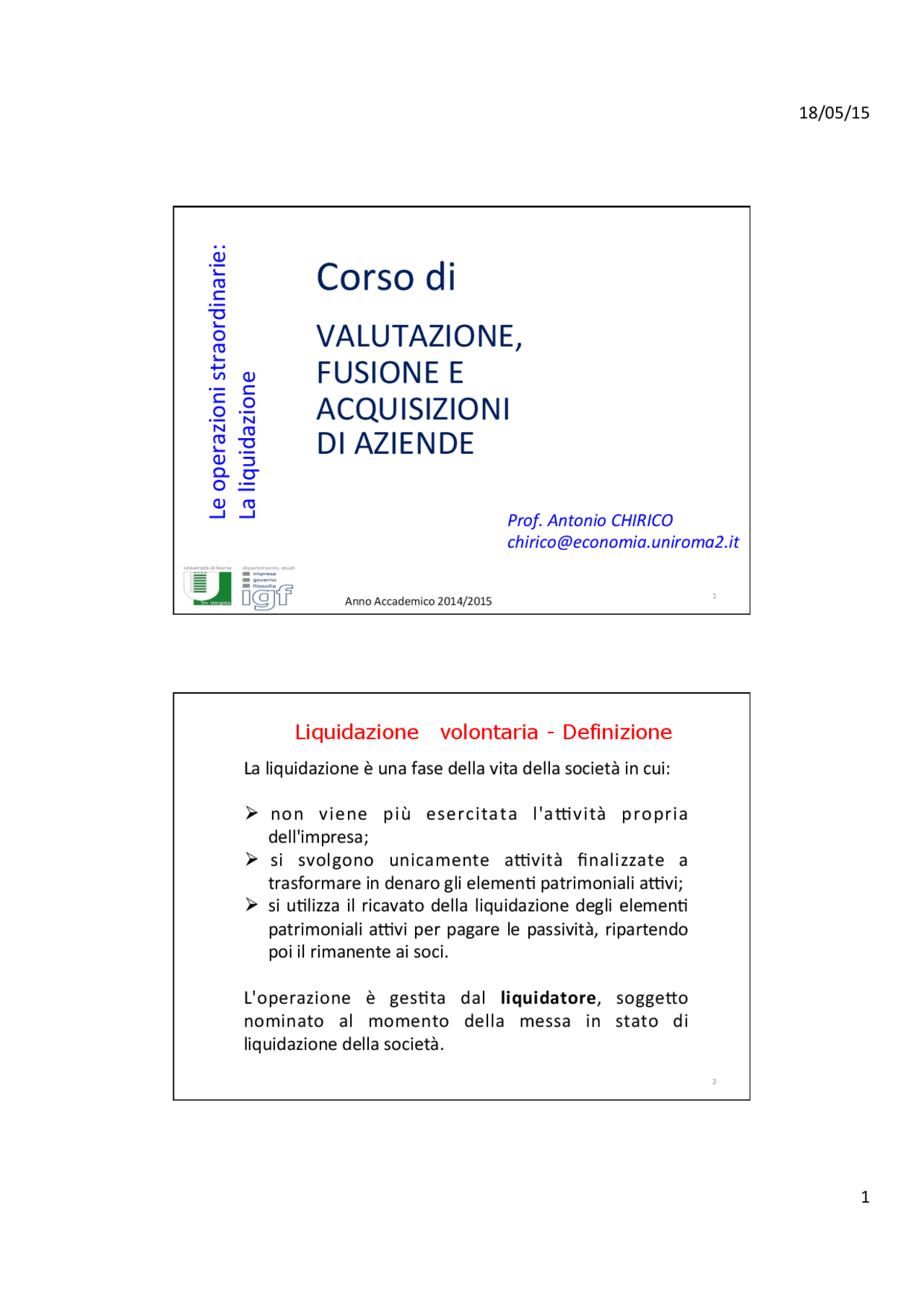 Procedura di liquidazione di una societ in Italia | Slide di Economia  Aziendale | Docsity