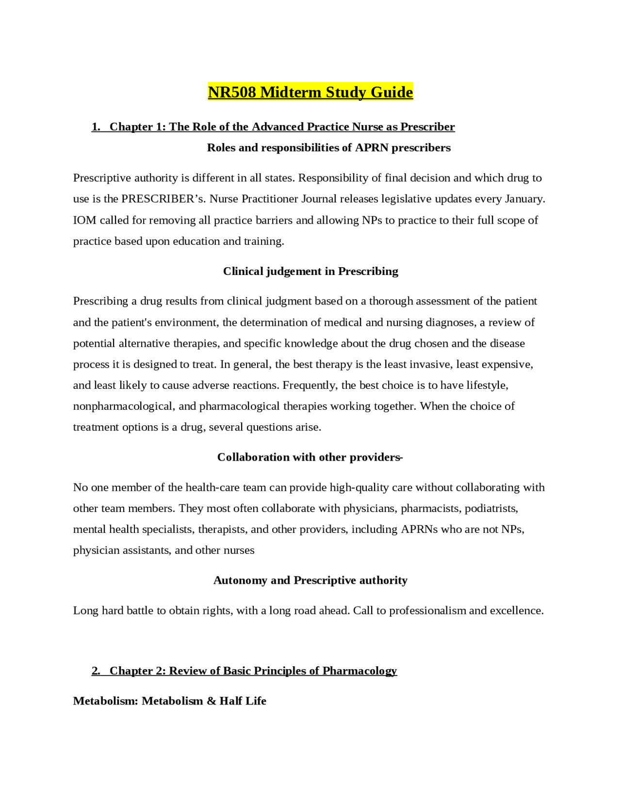 NR 508 Midterm Exam Study Guide / NR508 Midterm Exam Study Guide(NEW ...