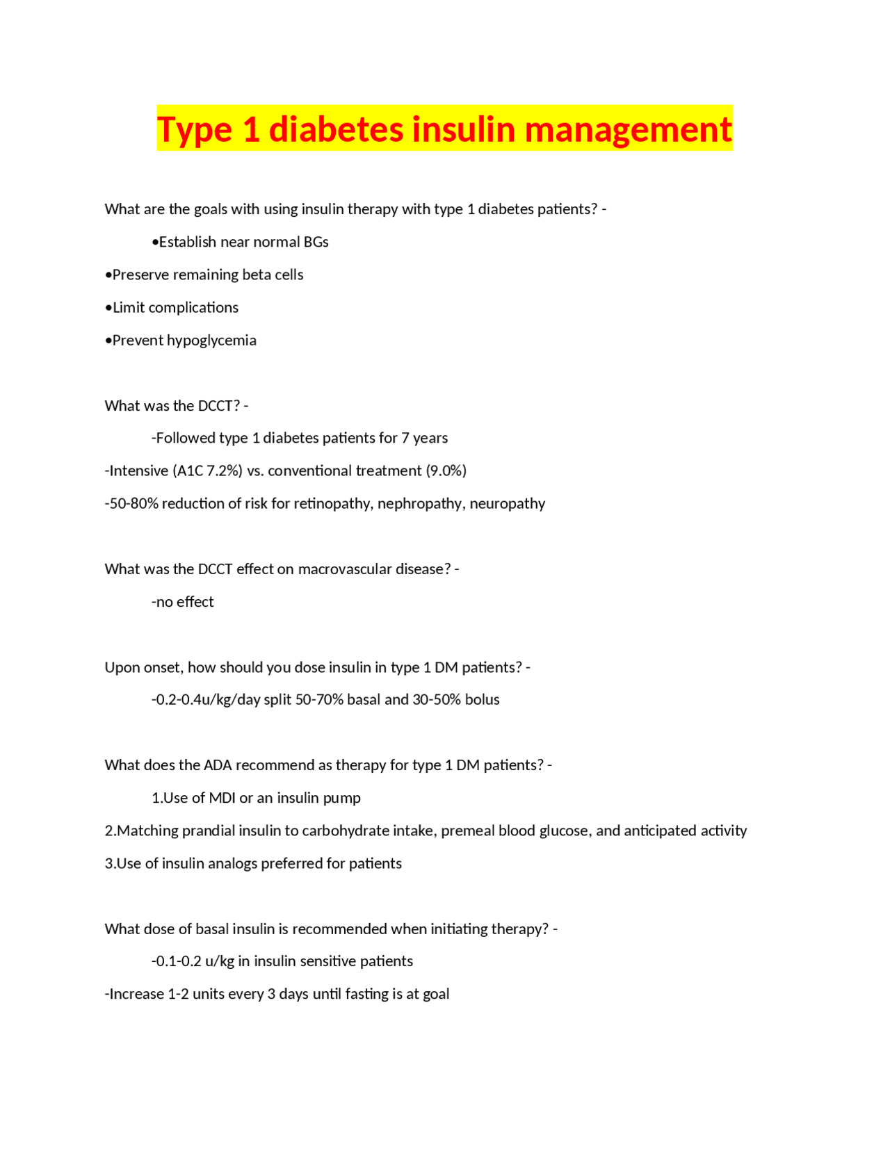 Type 1 Diabetes Insulin Management: Goals, Strategies, and Treatment ...