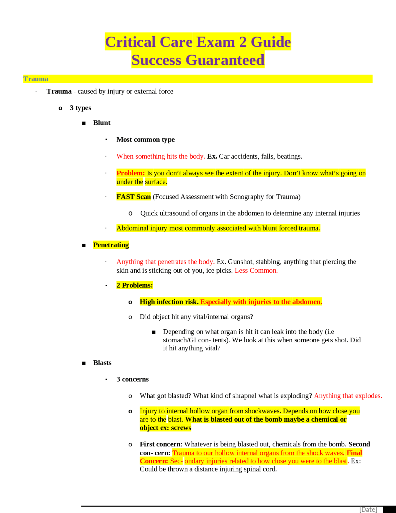 Critical Care Exam 2 Guide Success Guaranteed | Exams Nursing | Docsity