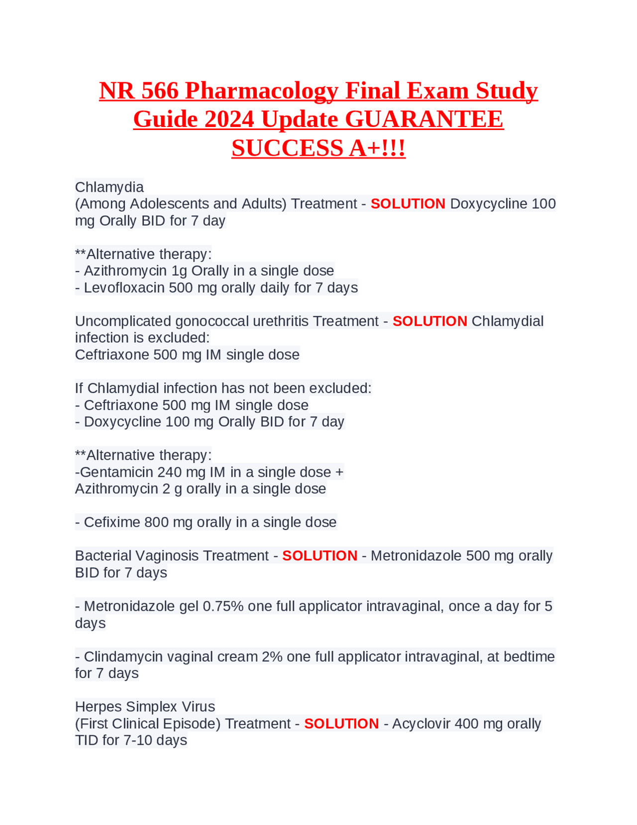 NR 566 Pharmacology Final Exam Study Guide 2024 Update GUARANTEE ...