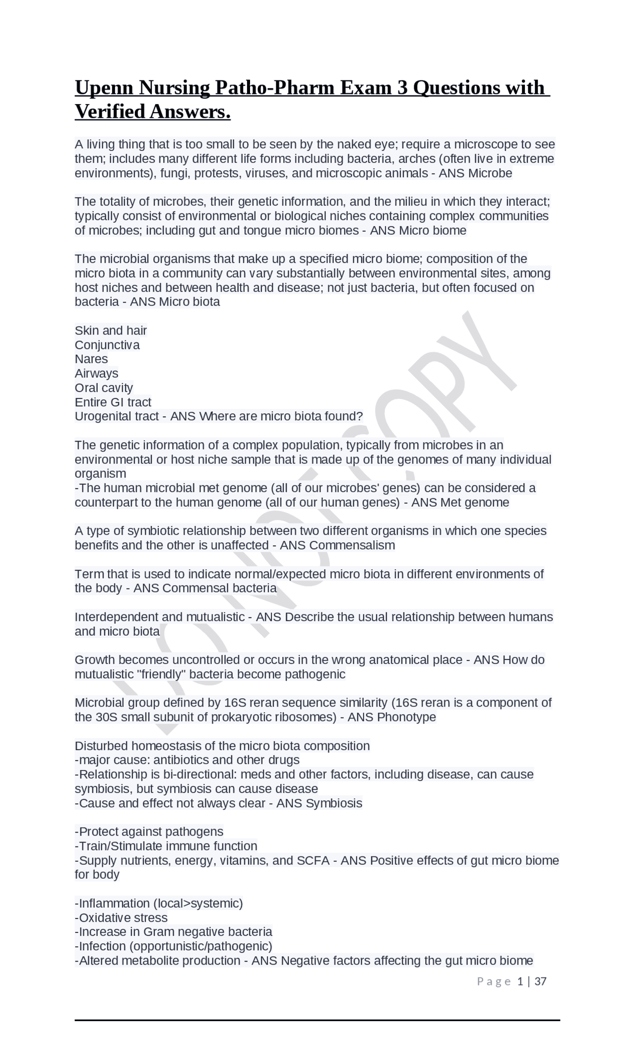 Upenn Nursing PathoPharm Exam 3 Questions with Verified Answers