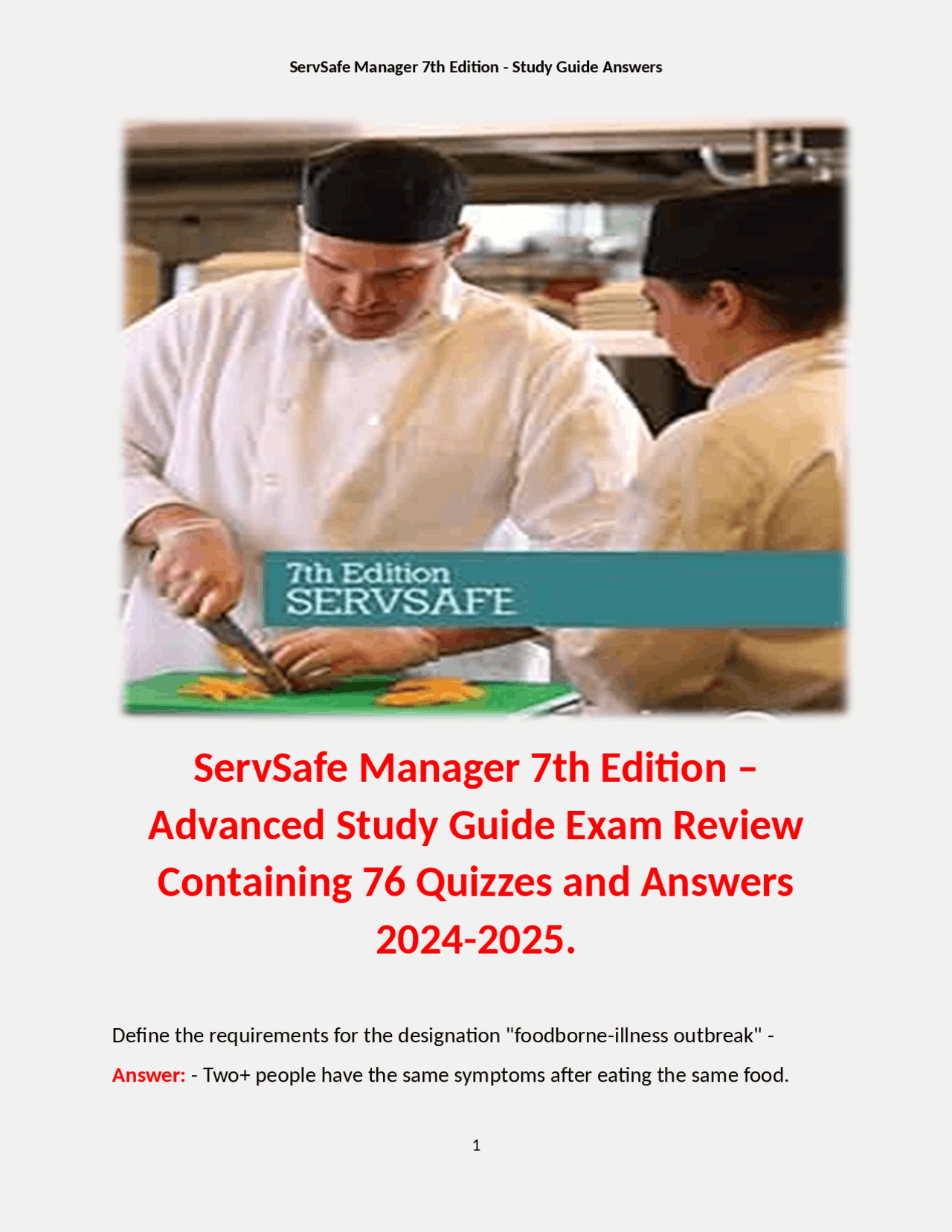 ServSafe Manager 7th Edition Study Guide: Food Safety Answers and ...