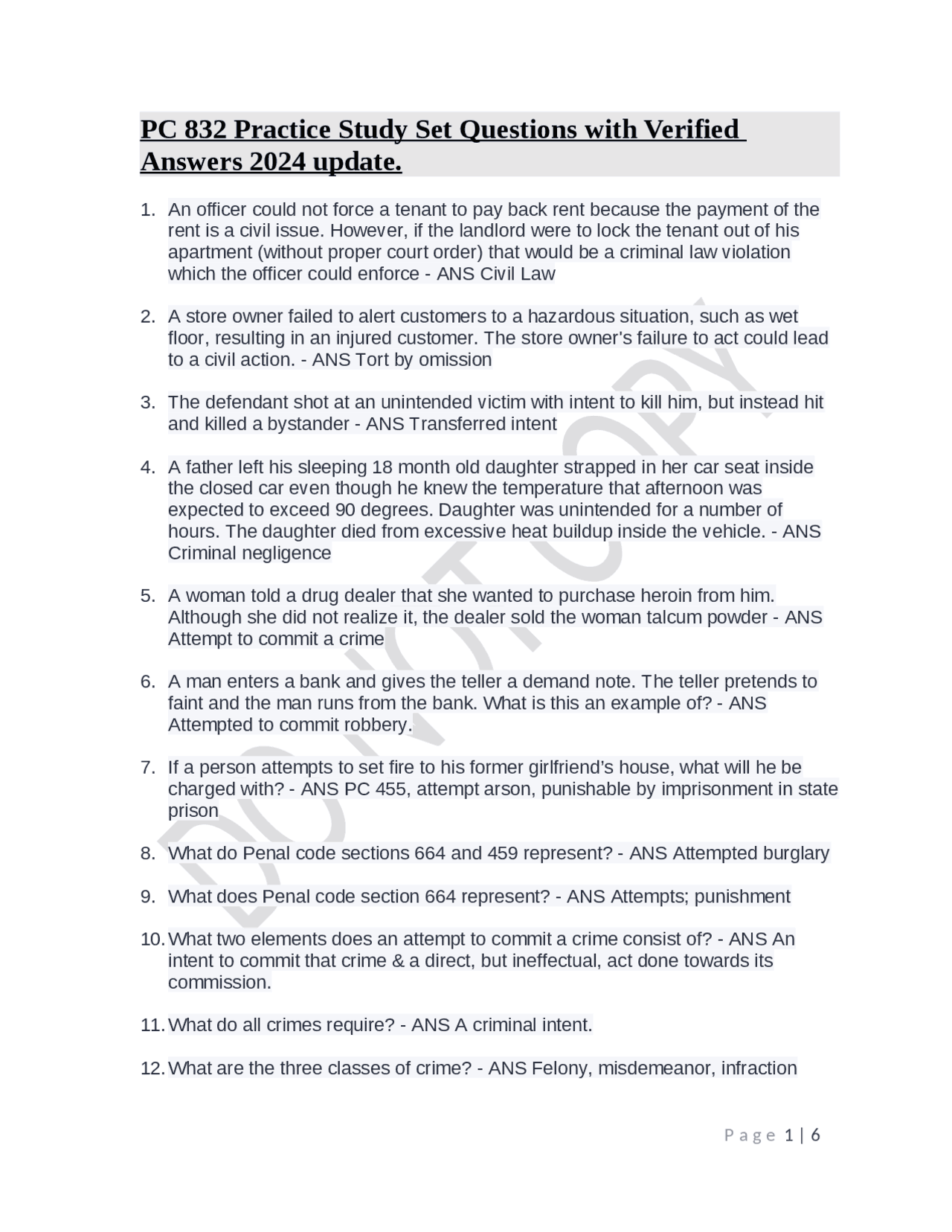 California Penal Code Study Set with Answered Questions | Exams ...