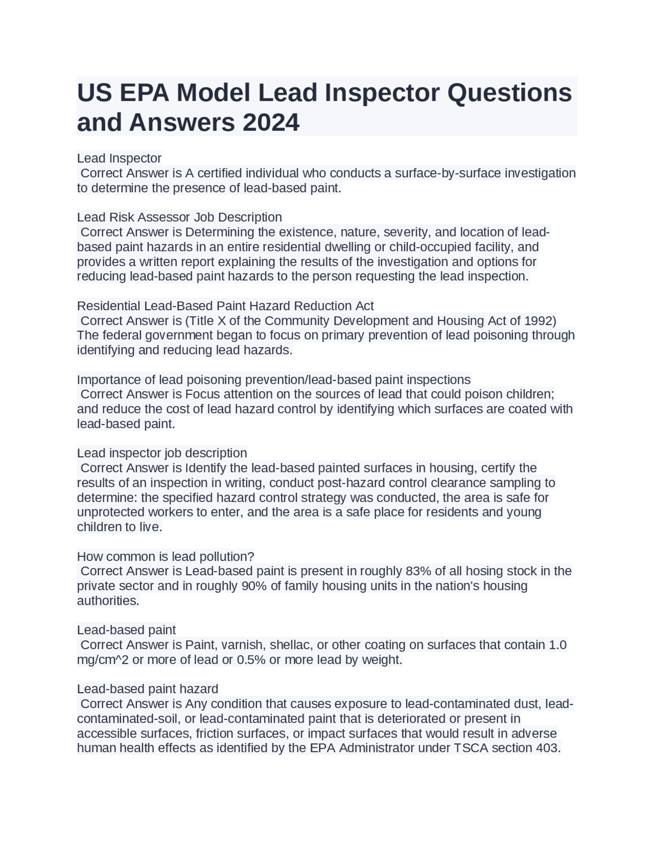 Lead-Based Paint Regulations and Testing Methods | Exams Nursing | Docsity