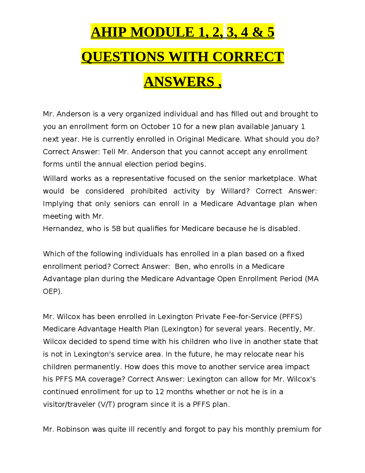 Ahip Module 1 2 3 4 5 Questions With Correct Answers Exams Ahip Module 1 2 3 4 5 Questions With Correct Answers Exams