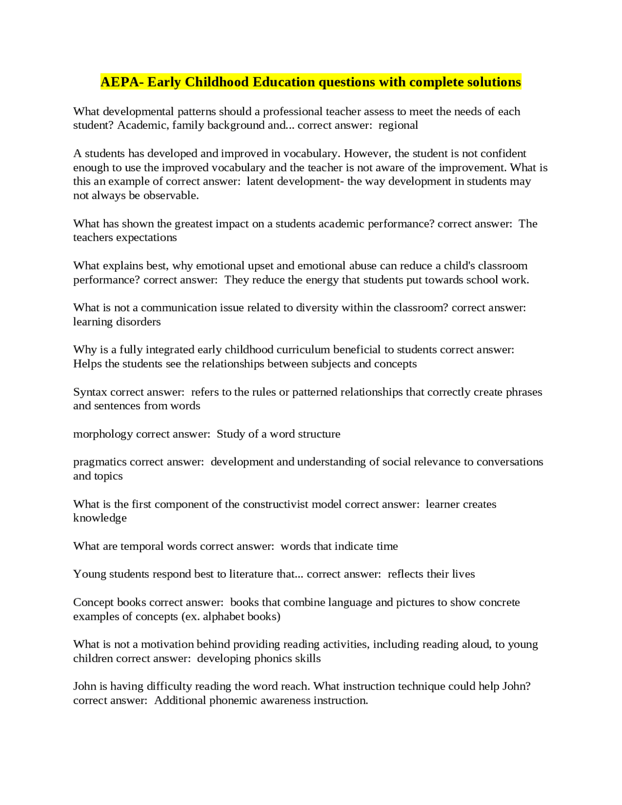 AEPA Early Childhood Education Q&A for Teacher Assessment & Classroom