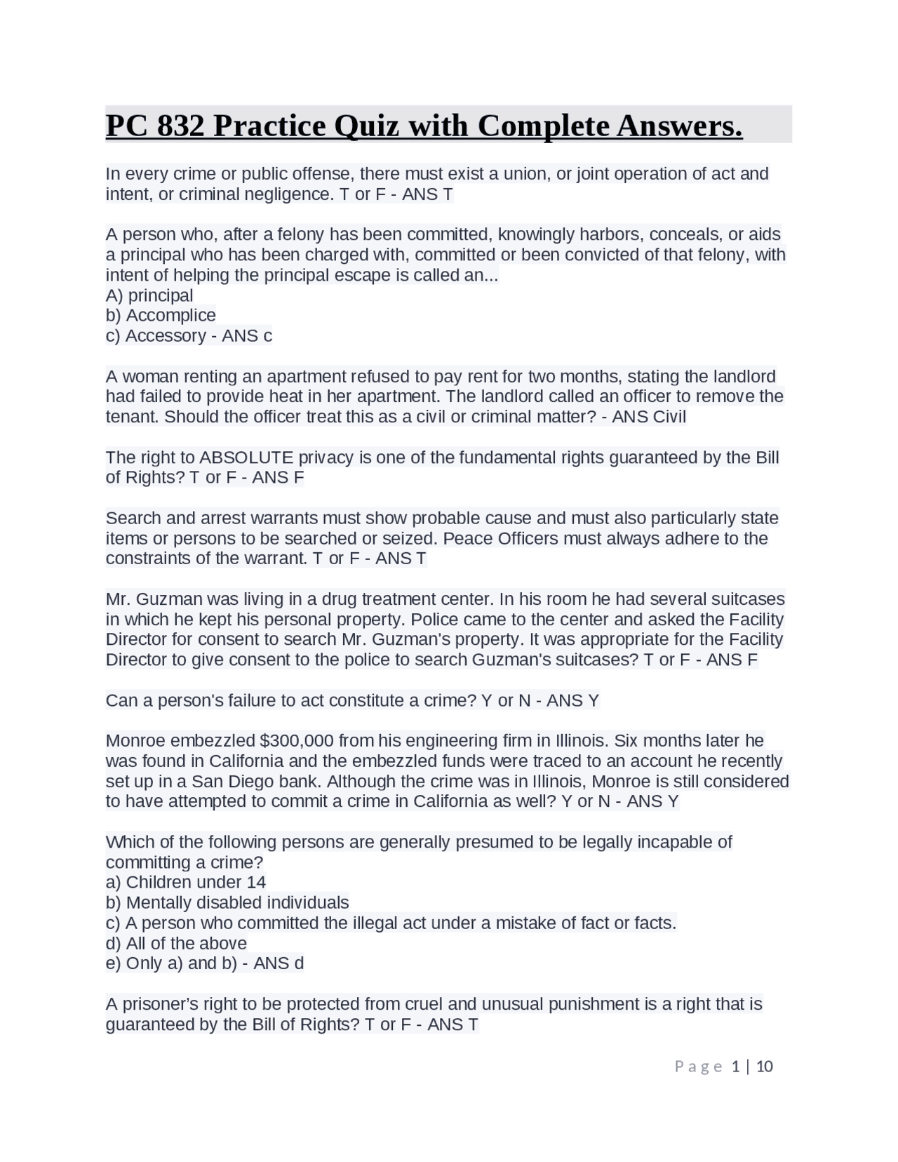 PC 832 Practice Quiz with Complete Answers. | Exams Company Secretarial ...