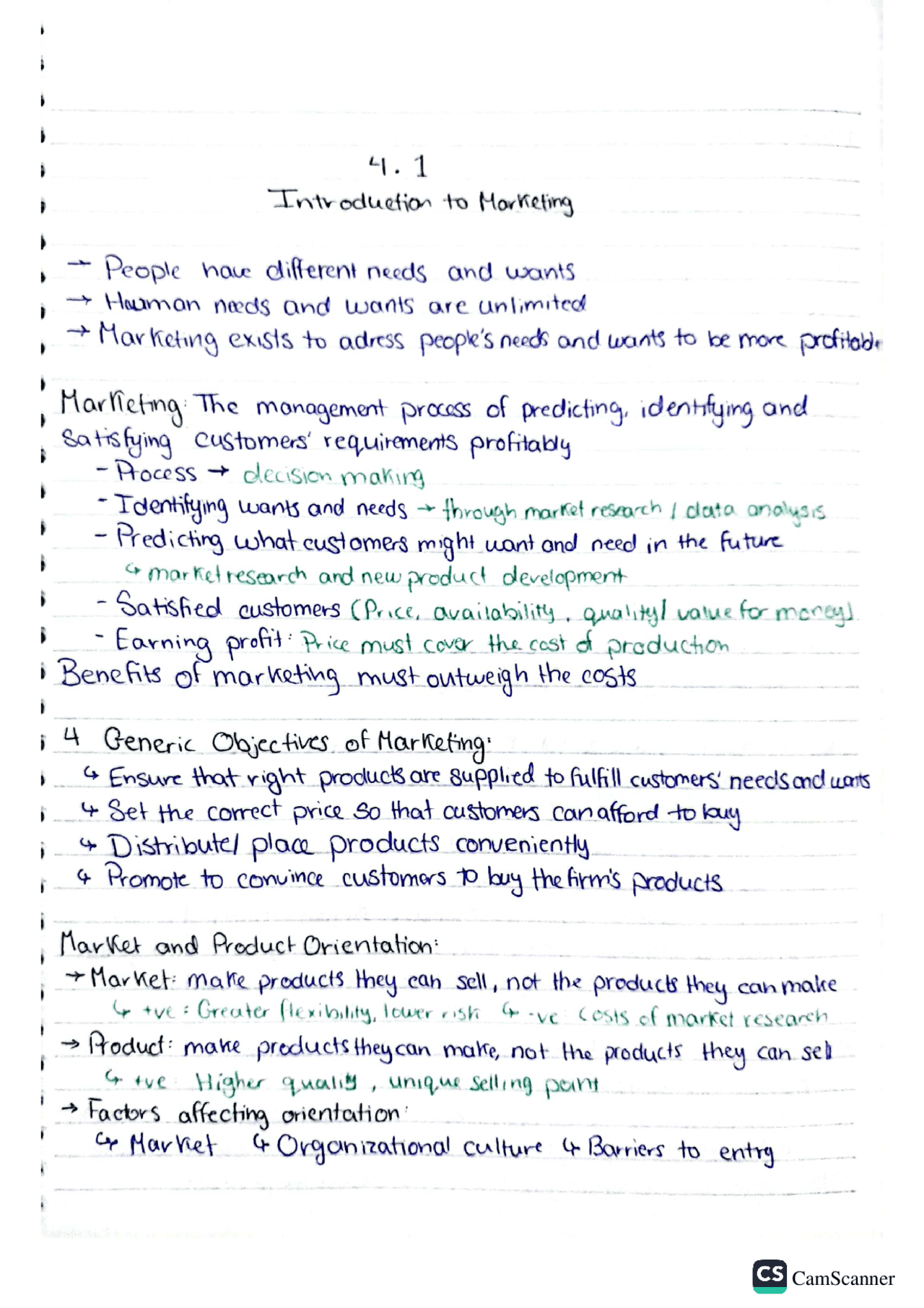 Business and Management IB 4.1 (introduction to marketing) notes ...