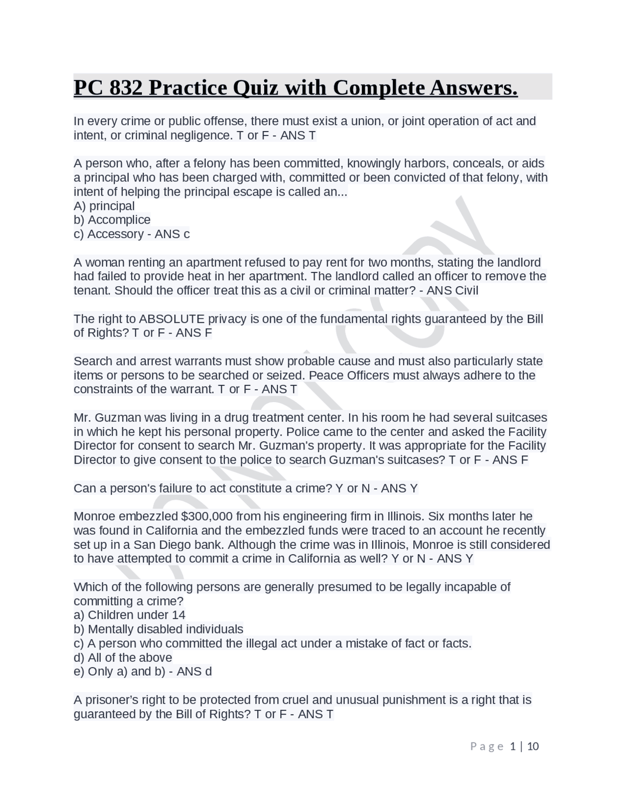 PC 832 Practice Quiz with Complete Answers. | Exams Company Secretarial ...