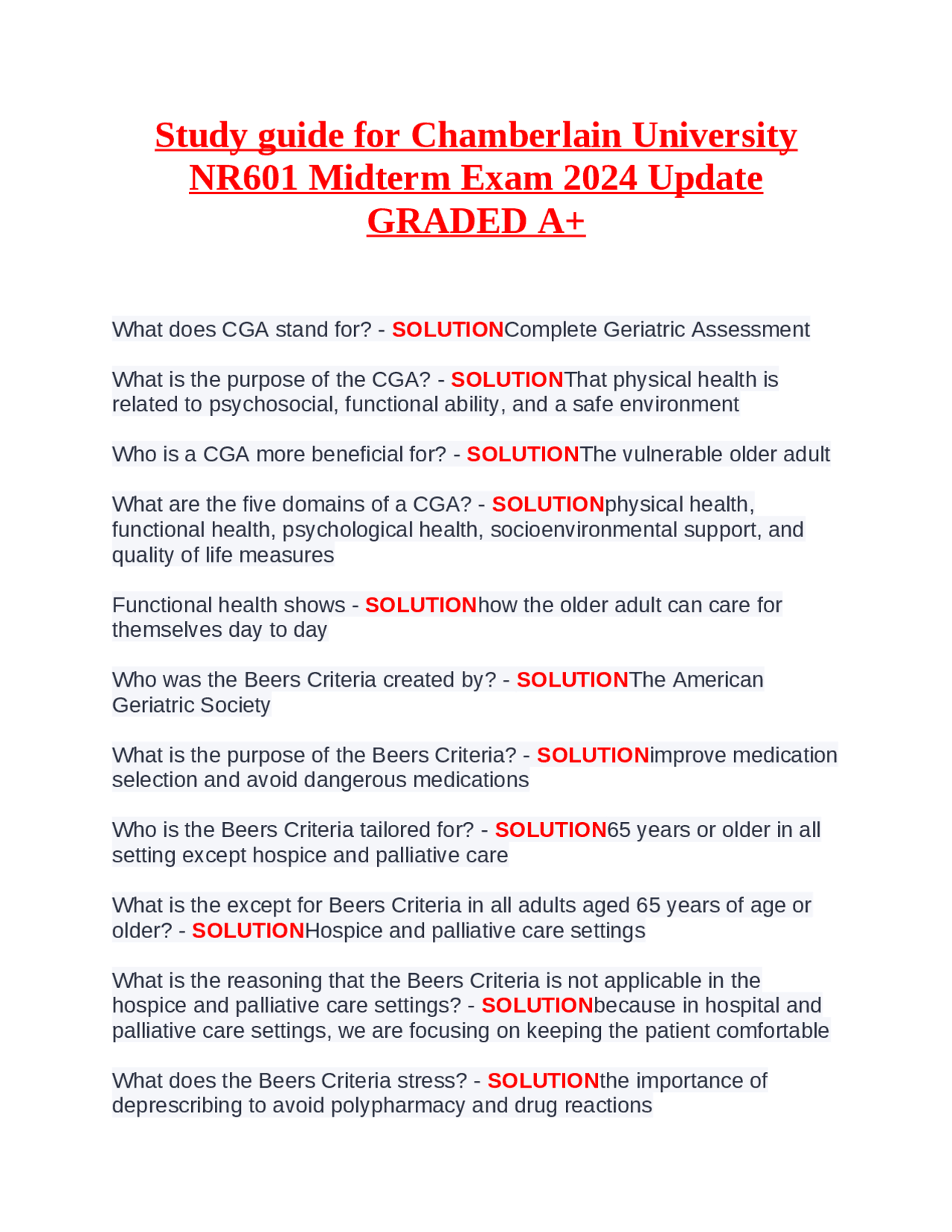 Study guide for Chamberlain University NR601 Midterm Exam 2024 Update ...