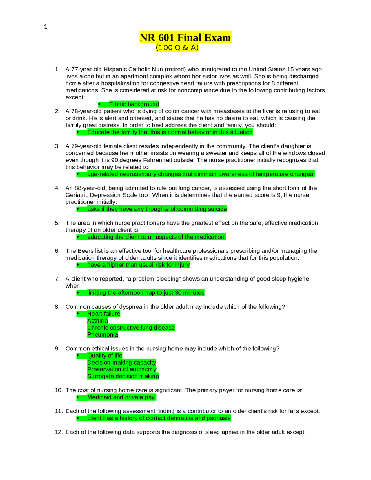 NR 601 Final Exam / NR601 Final Exam (100 Q/A)(Version-2) (New 