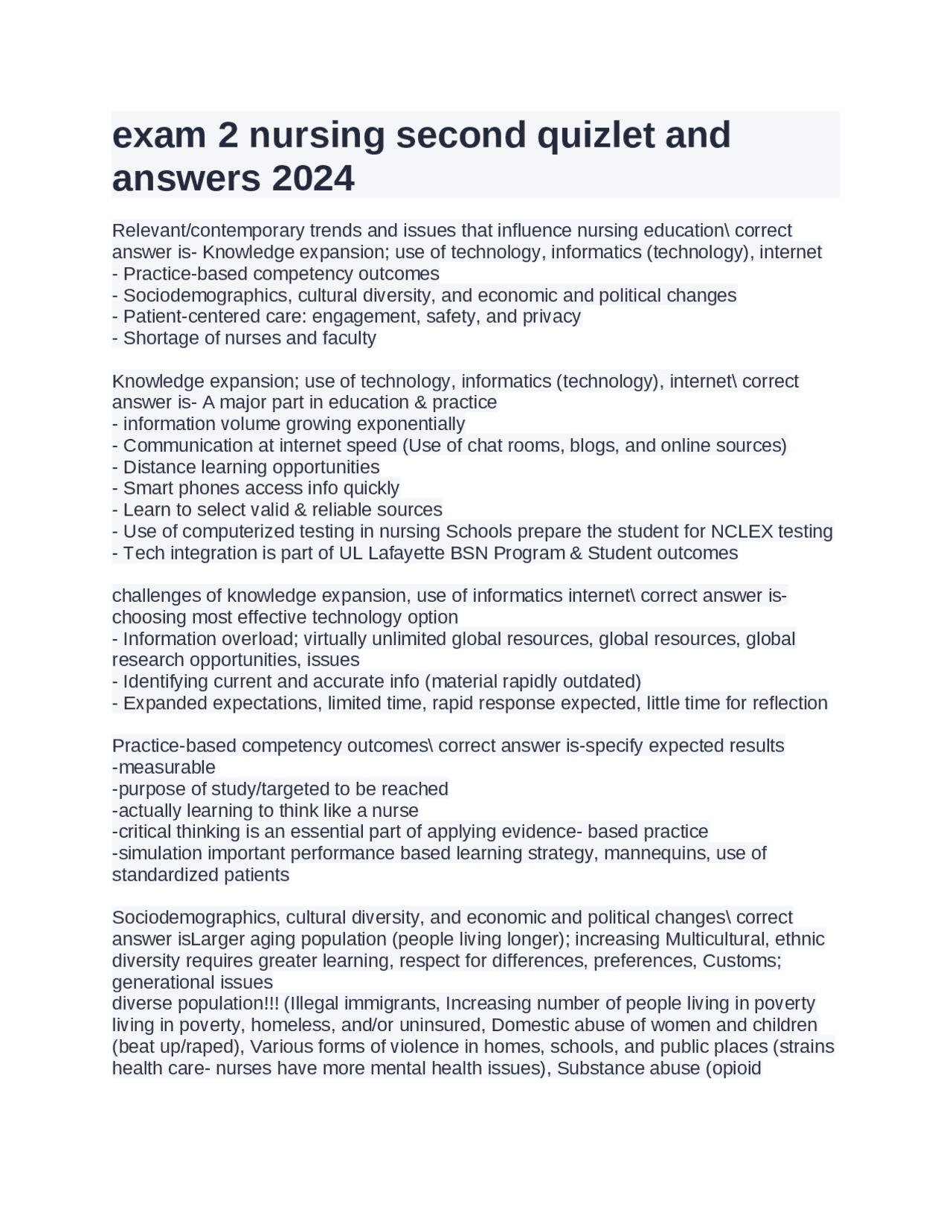 exam 2 nursing second quizlet and answers 2024 | Exams Nursing | Docsity