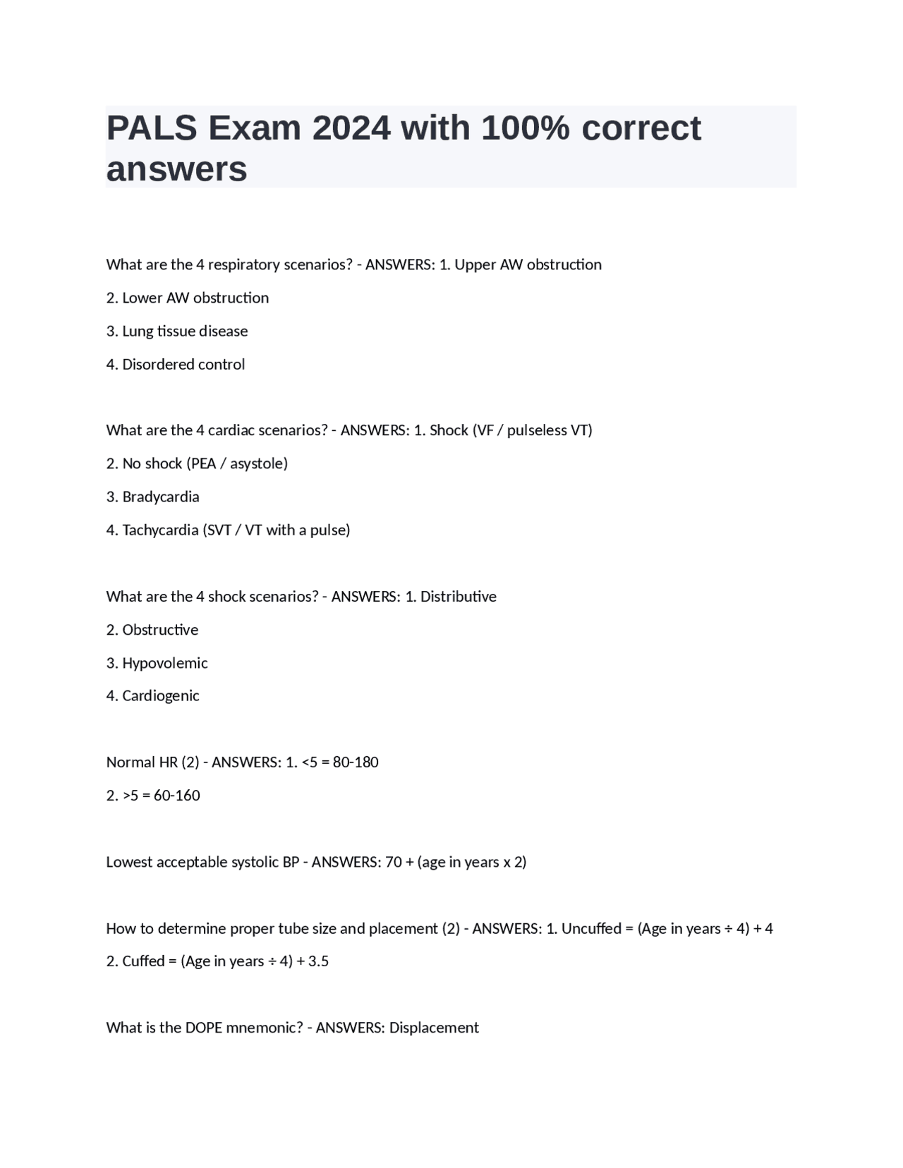 Pals Exam 2024 With 100 Correct Answers Exams Nursing Docsity Pals Exam 2024 With 100 Correct Answers Exams Nursing Docsity