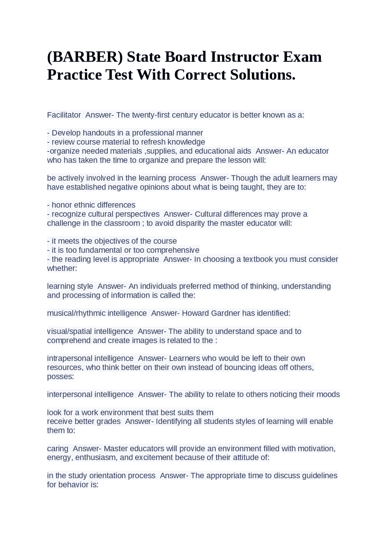 Barber Education: Master Educator Exam Practice Test | Exams Nursing ...