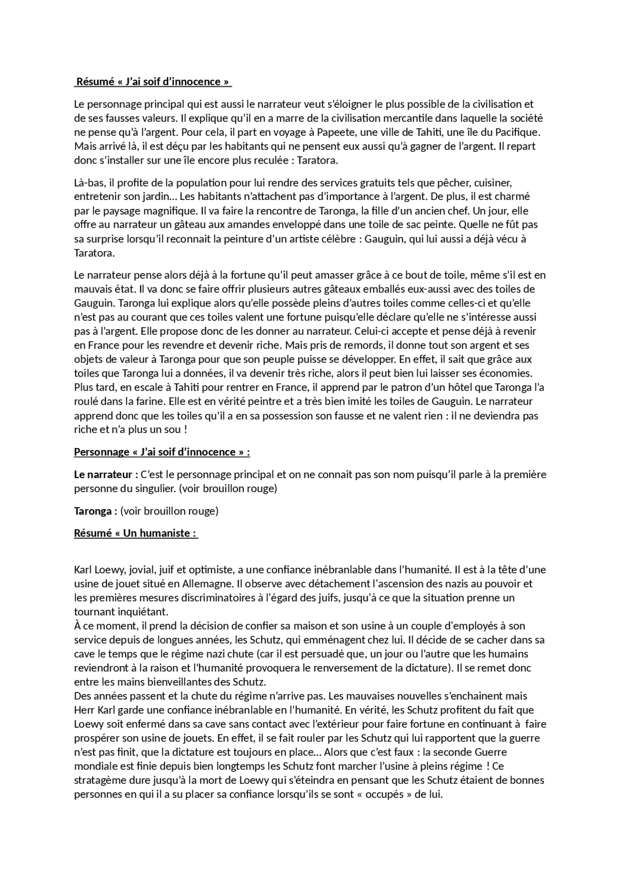 Résumé des nouvelles j