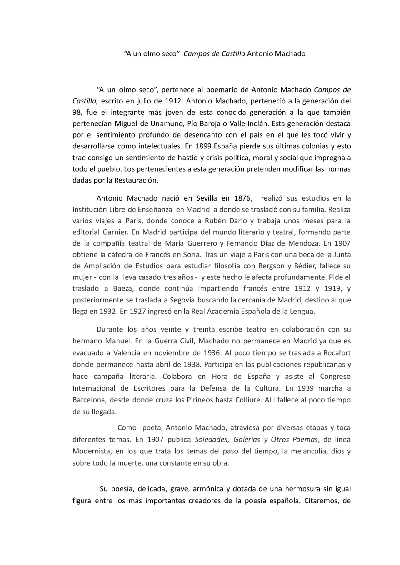 a un olmo seco análisis Antonio Machado | Apuntes de Lengua y ...