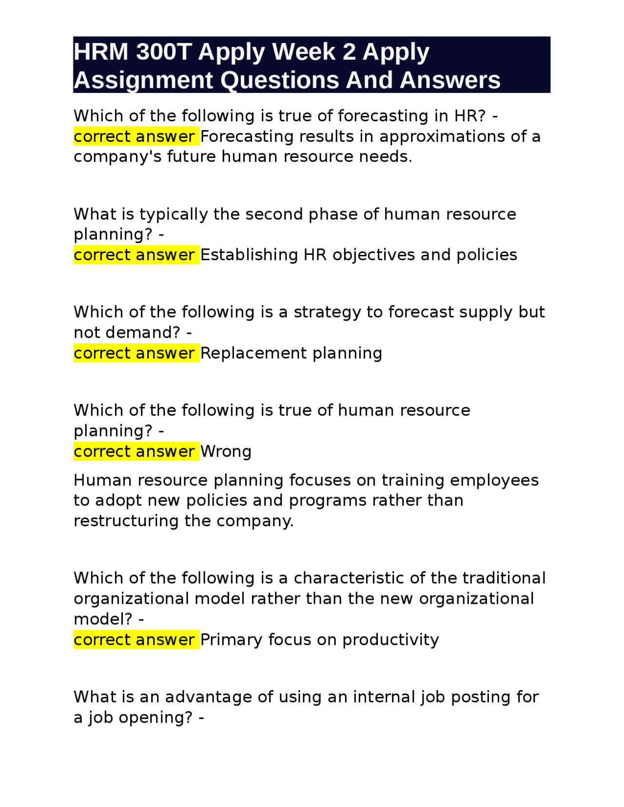 HRM 300T Week 2 Assignment: Human Resource Planning and Recruitment ...