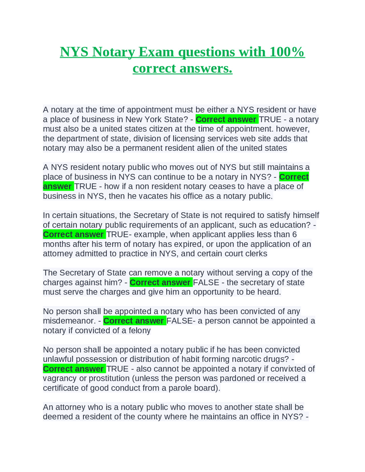 New York Notary Public Rules and Regulations Exams Civil Law Docsity