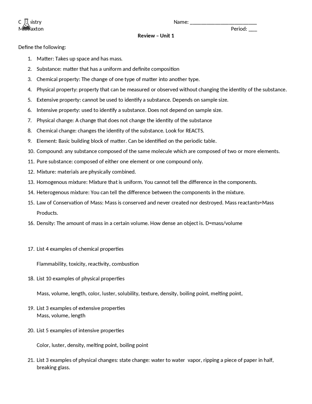 chemistry review unit 2 | Study notes Chemistry | Docsity