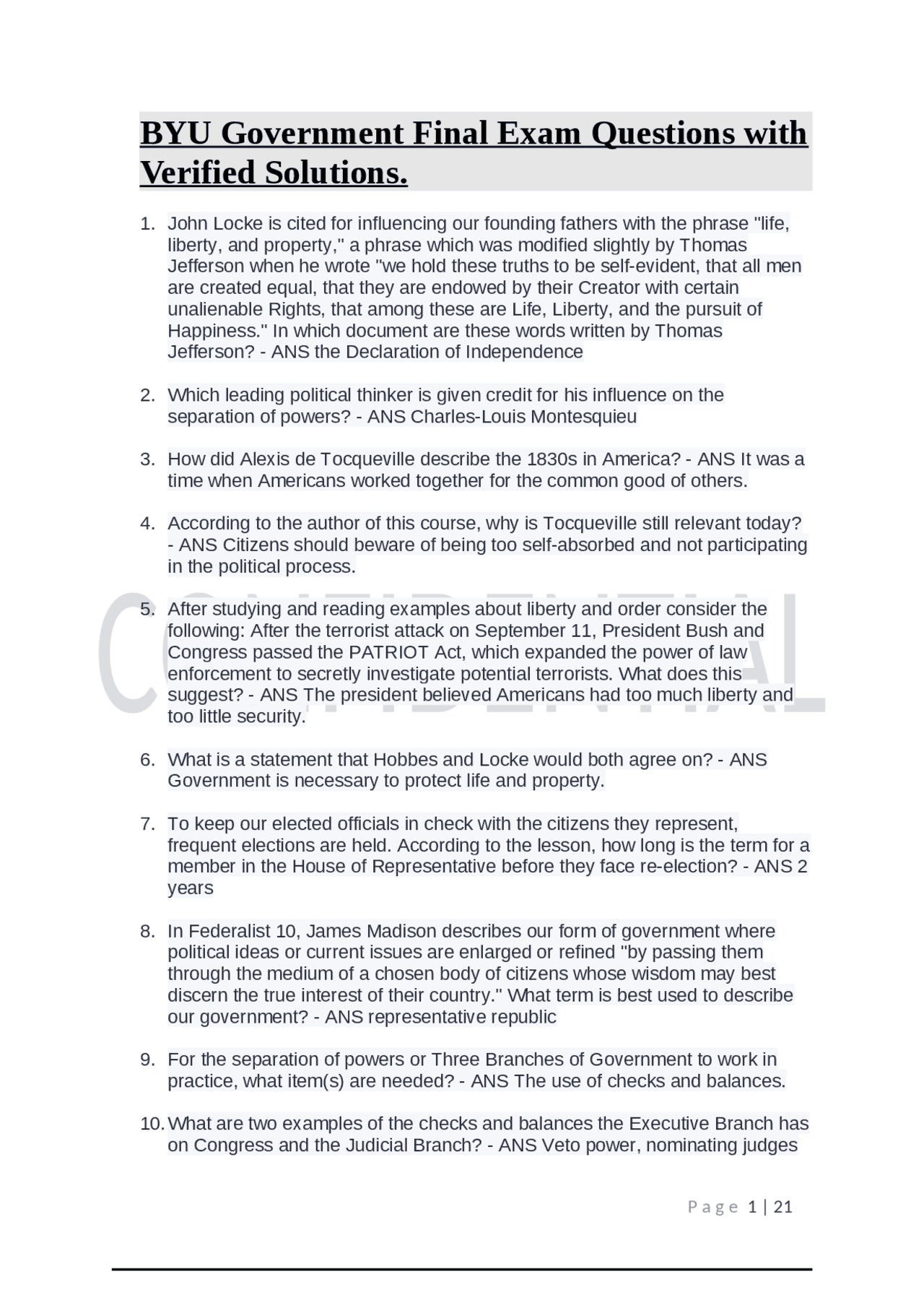 BYU Government Final Exam Questions with Verified Solutions. | Exams ...