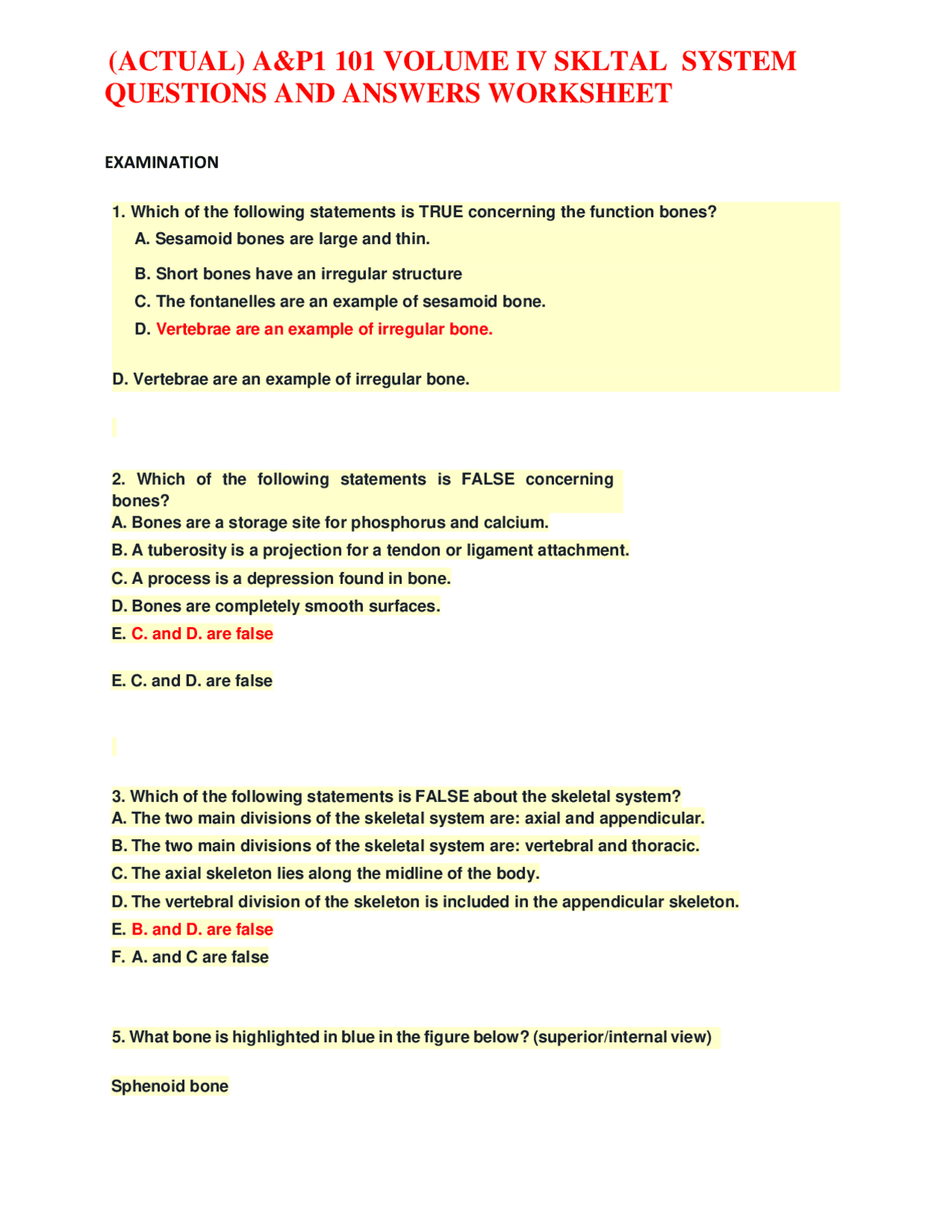 (ACTUAL) A&P 101 VOLUME IV SKELETAL SYSTEM QUESTIONS AND ANSWERS ...