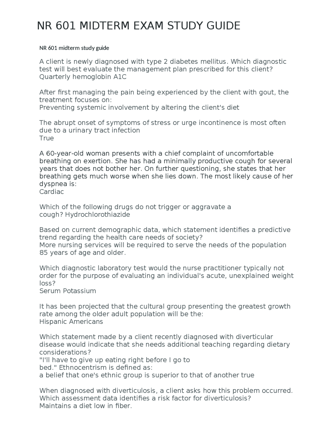 NR 601 MIDTERM EXAM STUDY GUIDE 2024. LATEST VERSION | Exams Nursing ...