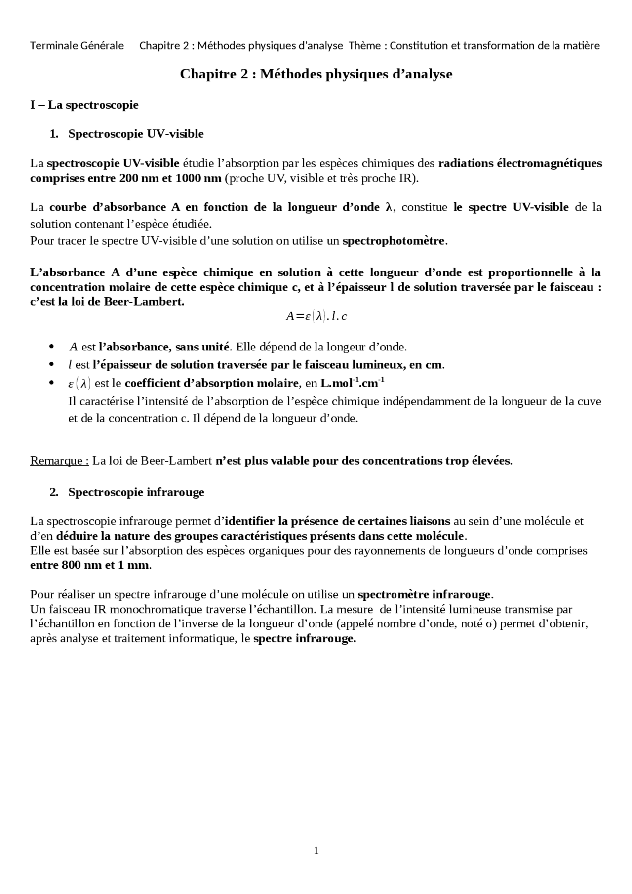 Méthodes physiques d’analyse | Transcriptions Chimie | Docsity