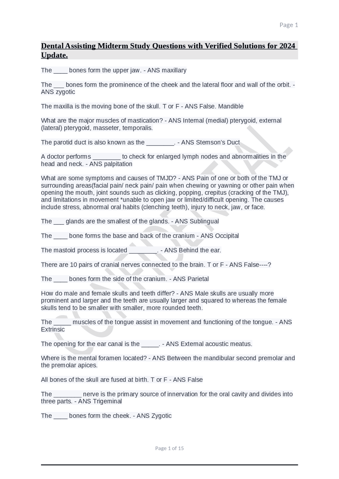 Dental Assisting Midterm Study Questions with Verified Solutions for