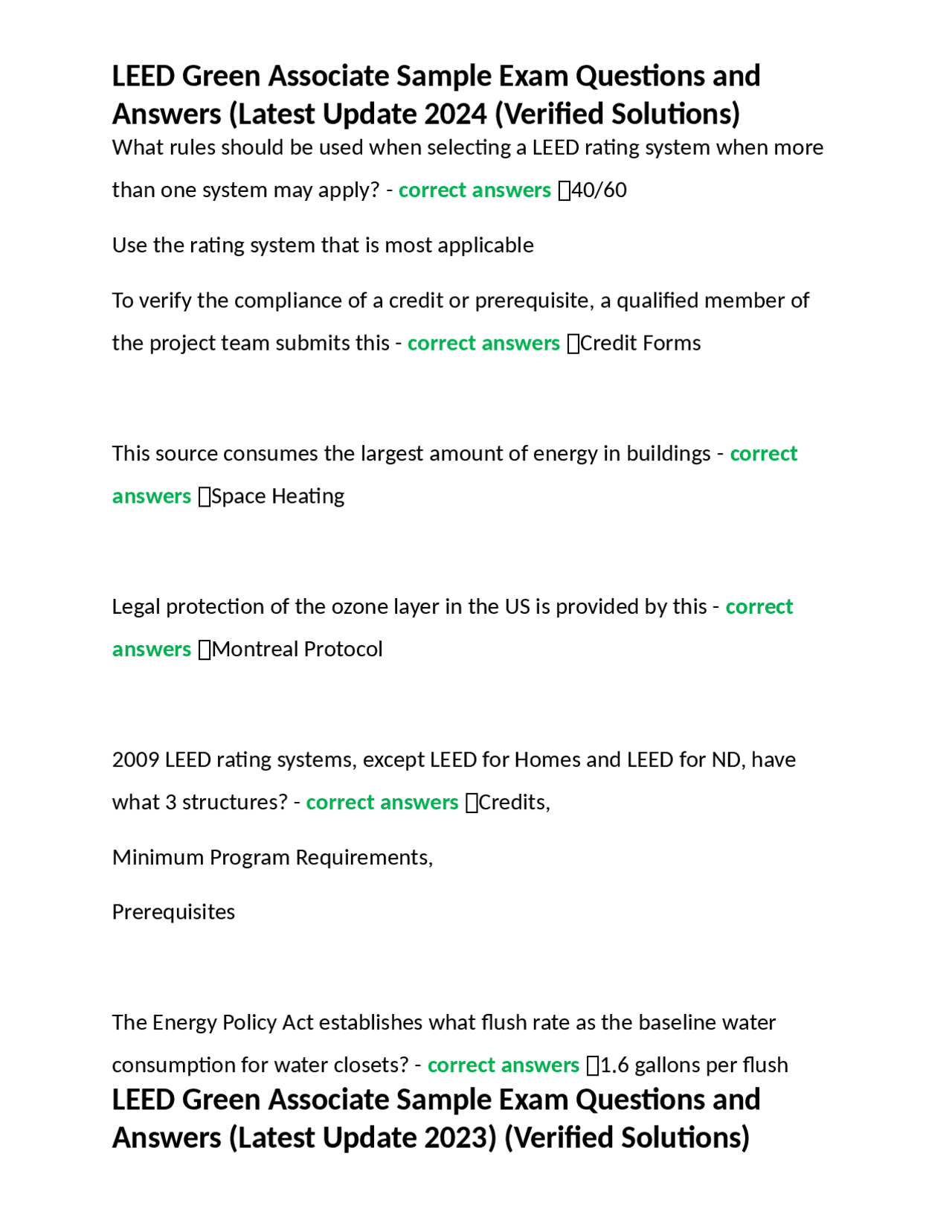 LEED Green Associate Exam Questions and Answers (2023-2024) | Exams ...