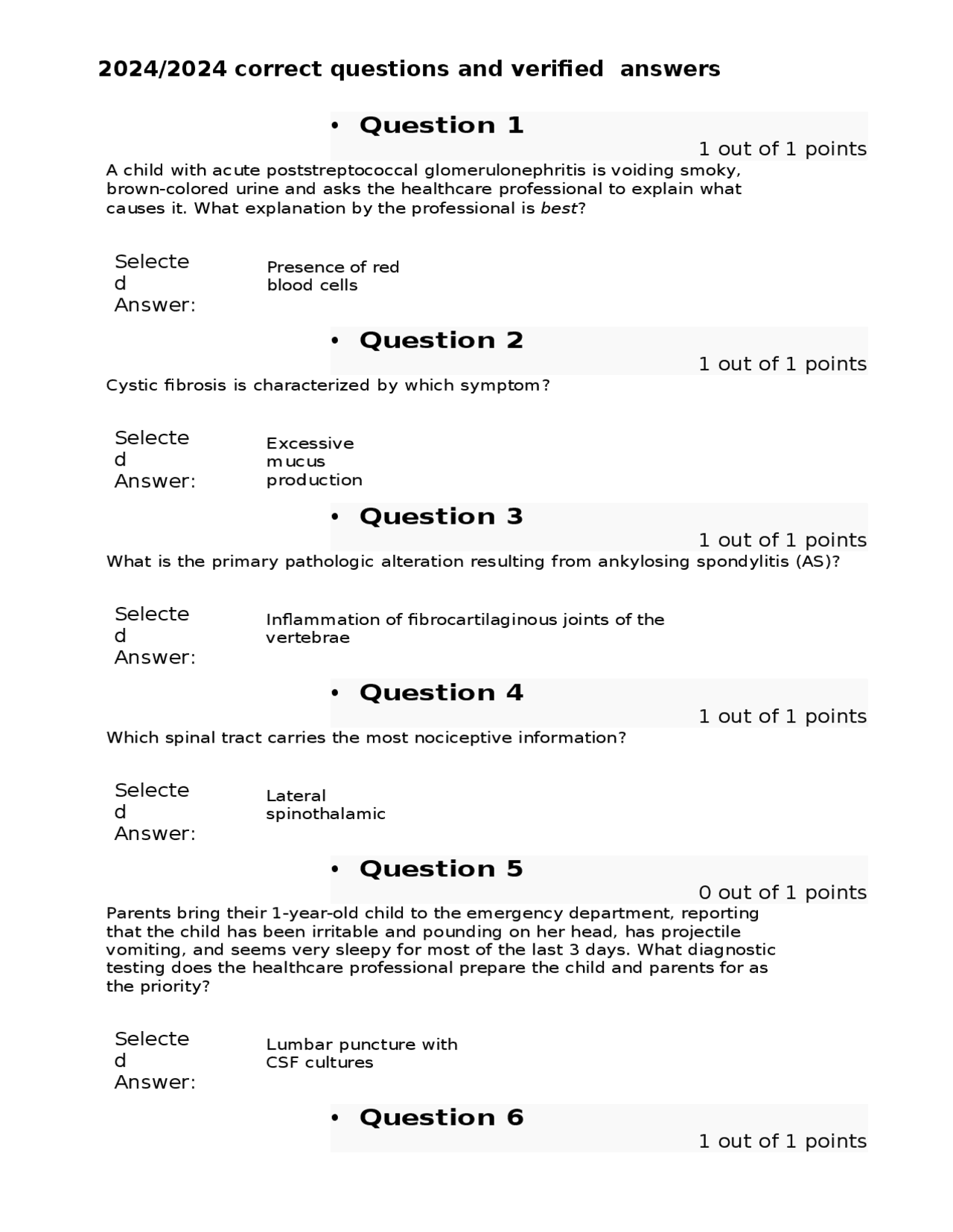 2024/2024 correct questions and verified answers | Exams Nursing | Docsity