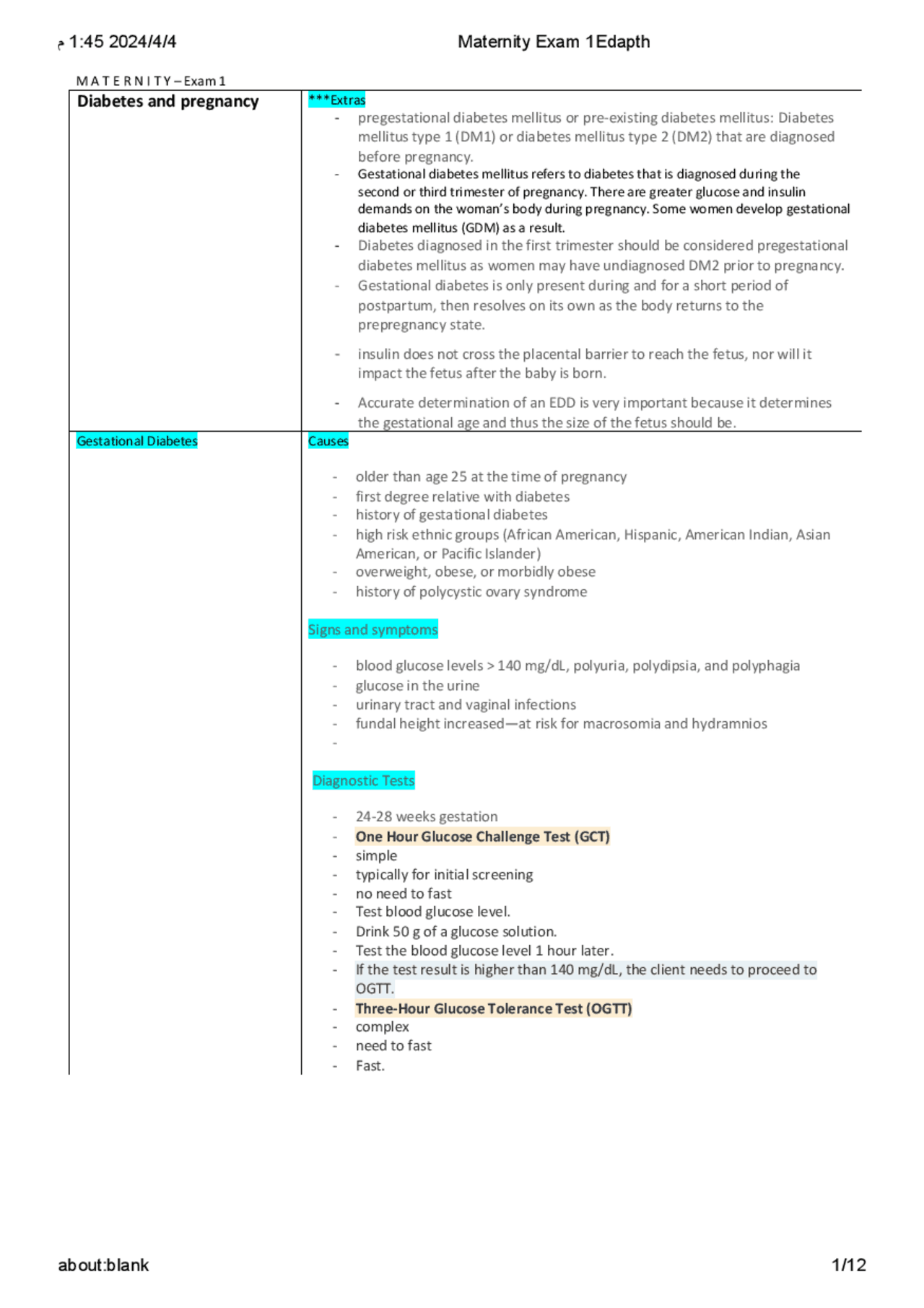 Maternity Exam 1Edapth Maternal Child Nursing NR 327 | Exams Nursing ...