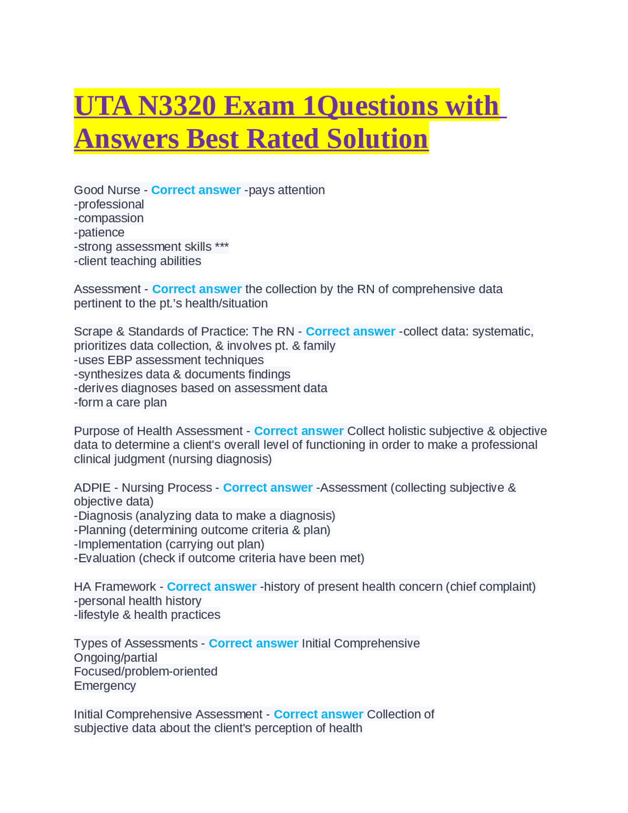 Nursing Assessment: Understanding Data Collection and Analysis | Exams ...