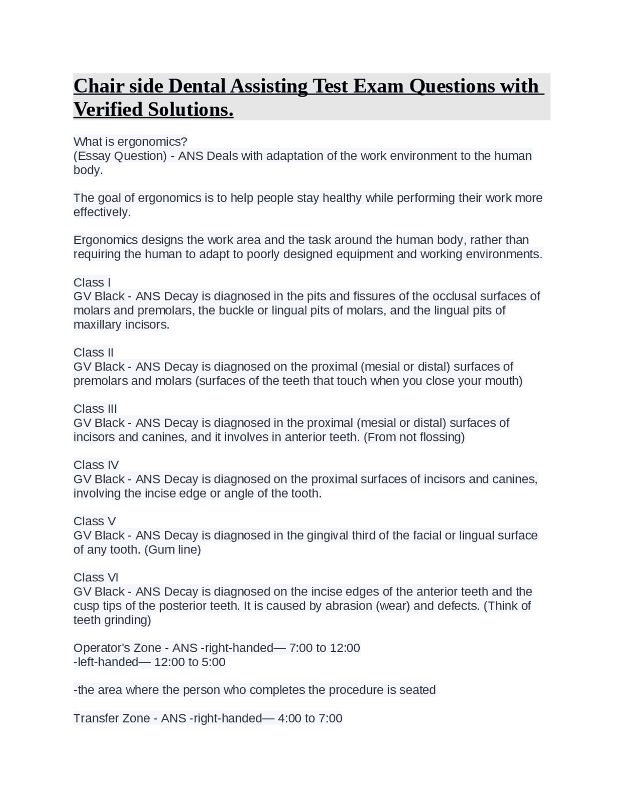 Chairside Dental Assisting Test Exam Questions with Verified Solutions