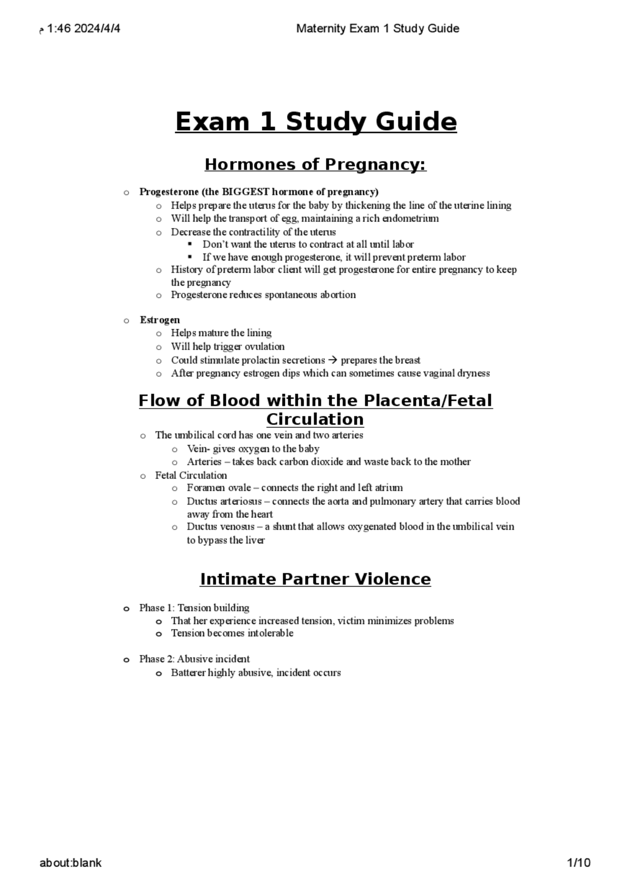 Maternity Exam 1 Study Guide Maternal Child Nursing NR 327 | Exams ...