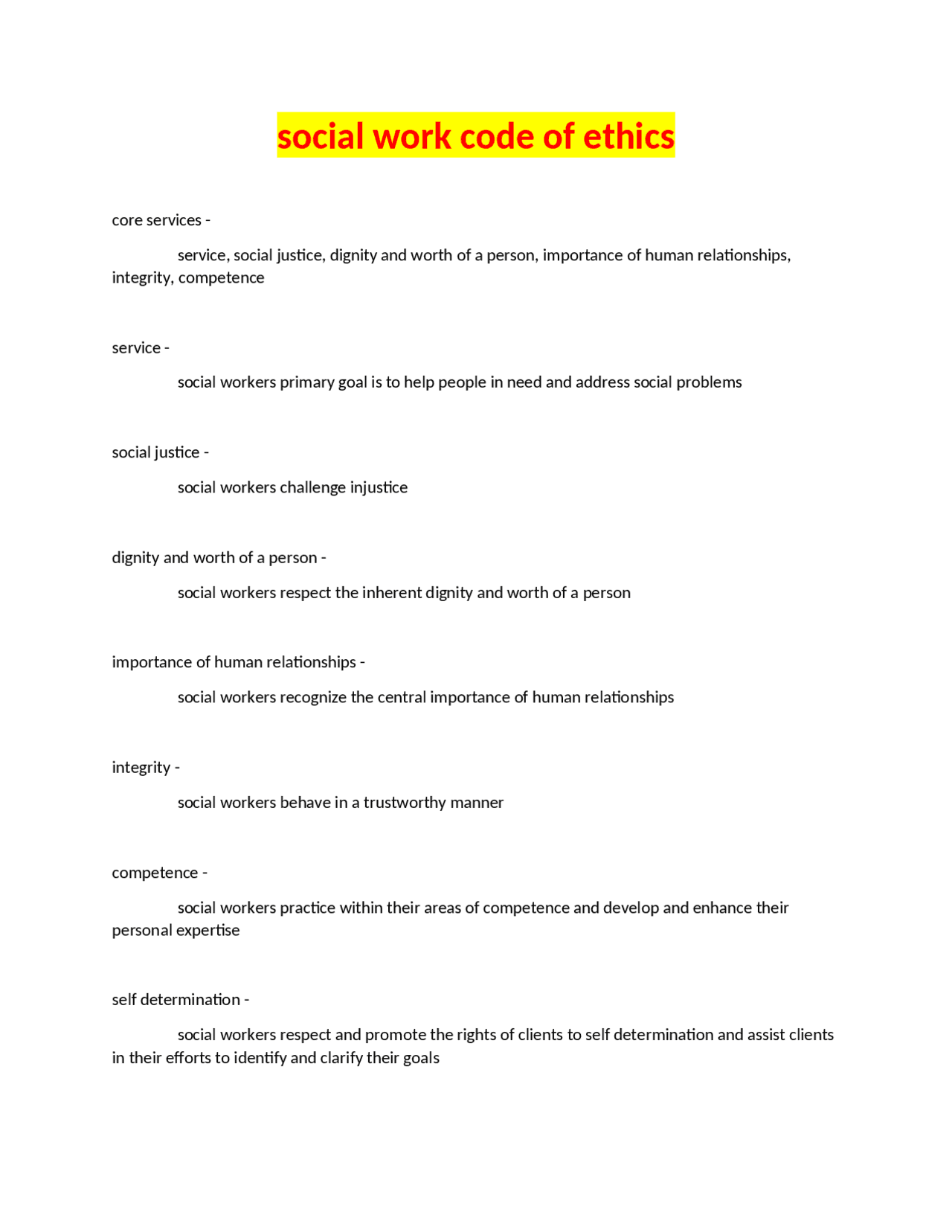 Social Work Code of Ethics: Core Values and Ethical Guidelines | Exams ...