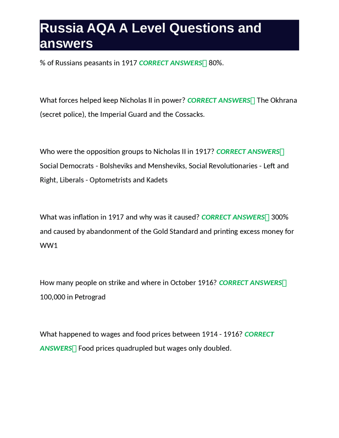 Aqa A Level Questions And Answers Russia And The Russian Revolution Exams History Docsity Aqa A Level Questions And Answers Russia And The Russian Revolution Exams History Docsity
