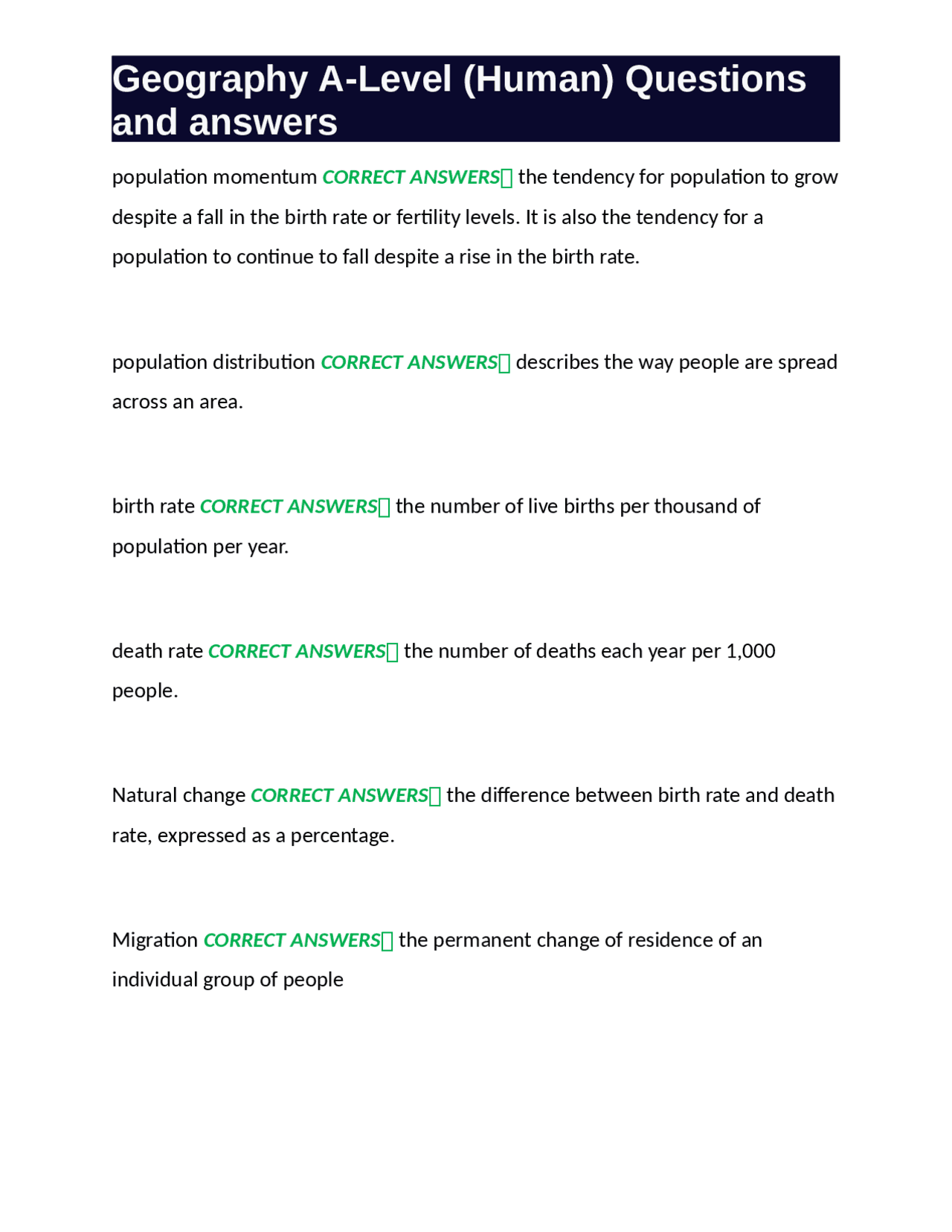 Geography A-Level Human Questions and Answers: Population, Migration ...