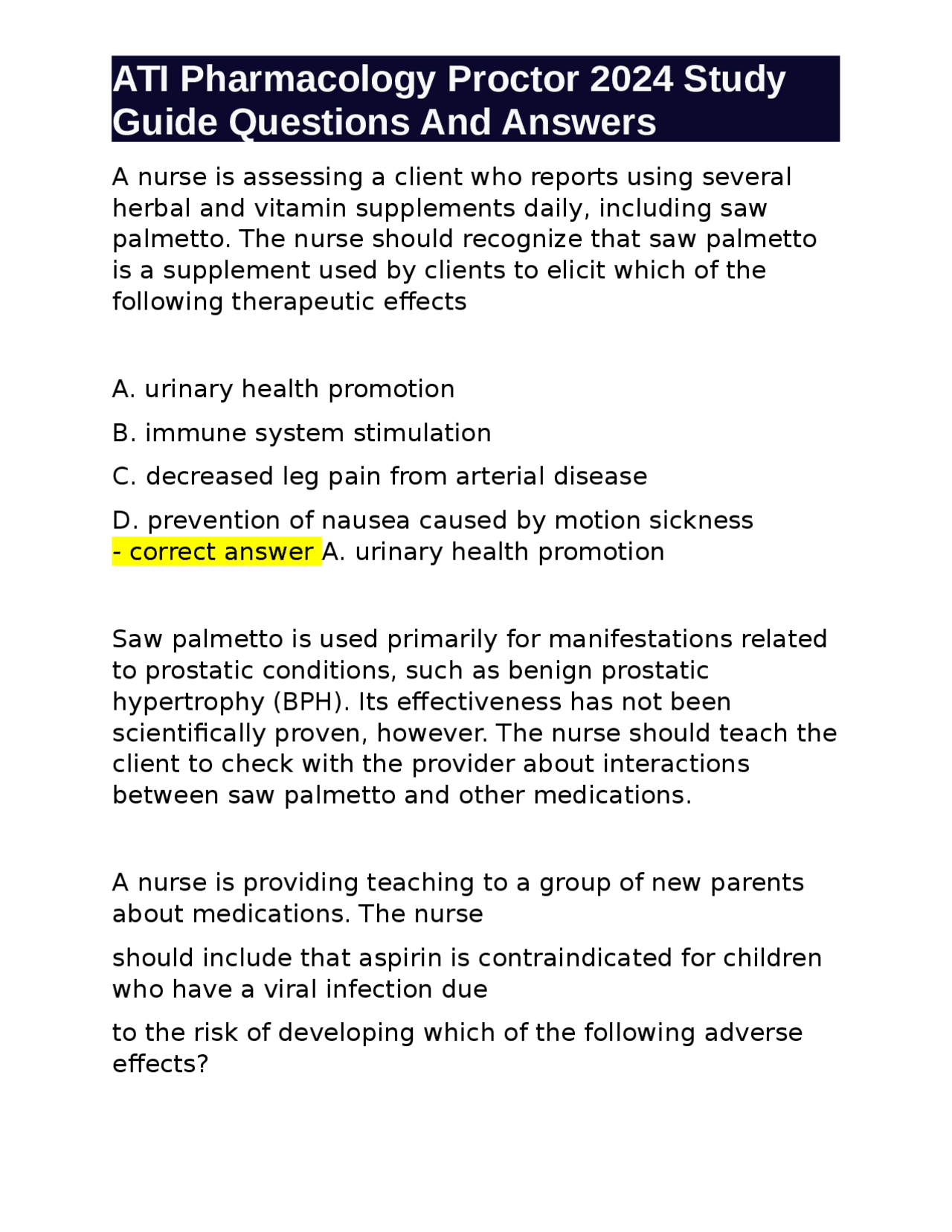 ATI Pharmacology Proctor 2024 Study Guide Questions And Answers | Exams ...
