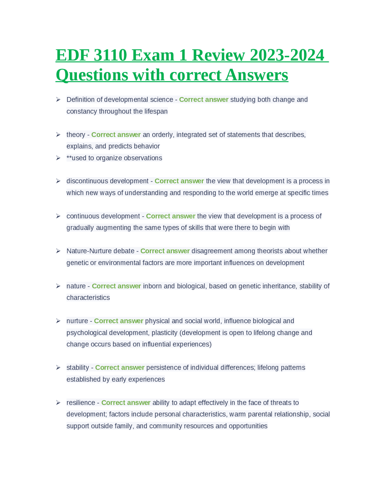 EDF 3110 Exam 1 Review: Developmental Science Concepts and Theories ...