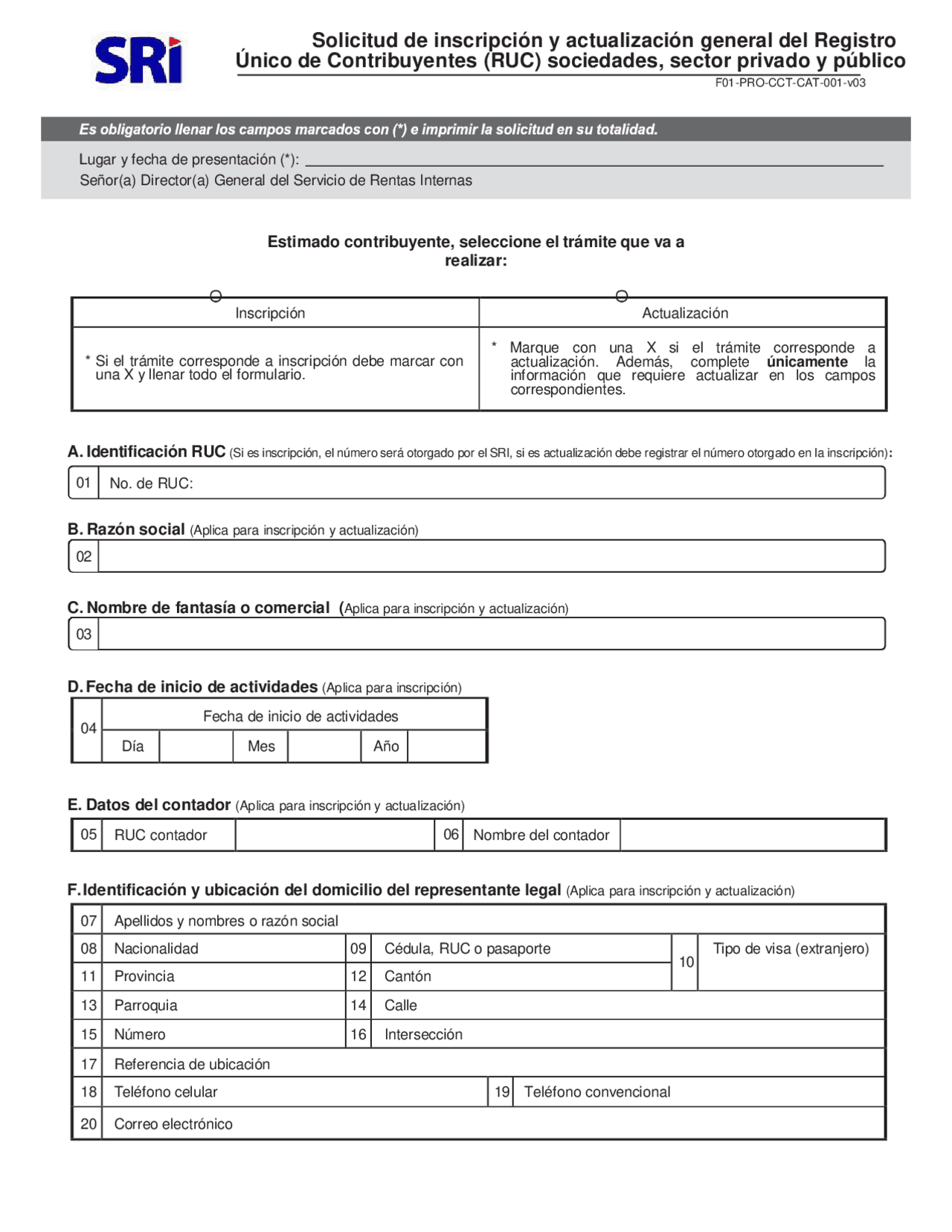 Solicitud de inscripción y actualización del Registro Único de ...