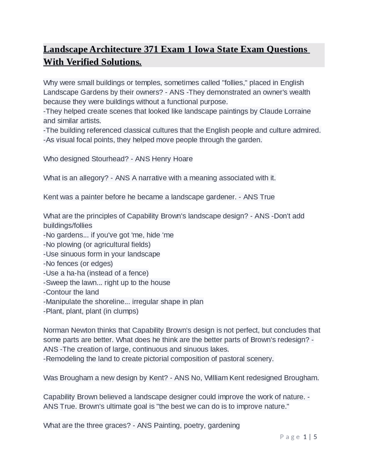 Landscape Architecture Exam 1: Questions and Answers from Iowa State ...