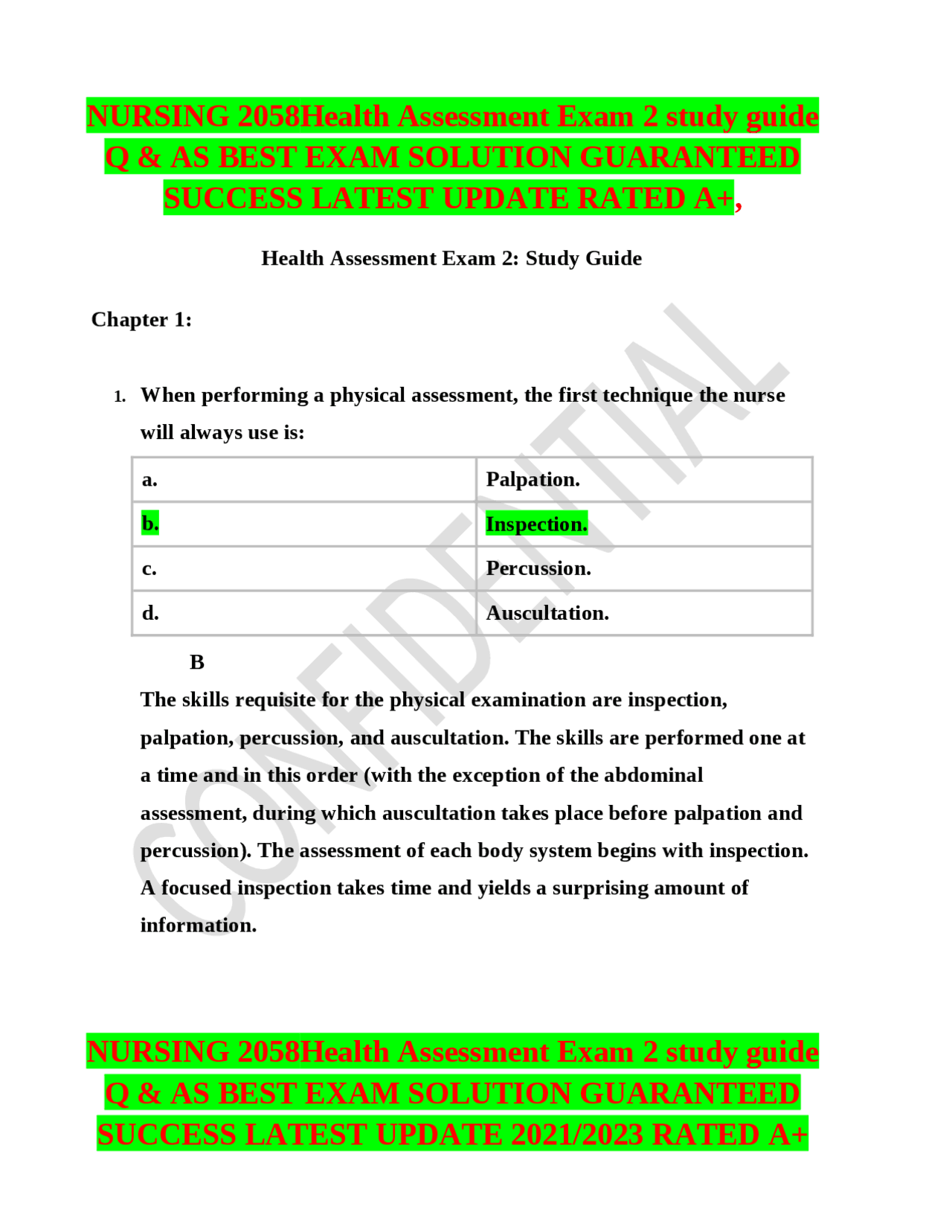 NURSING 2058Health Assessment Exam 2 study guide Q & AS BEST EXAM ...